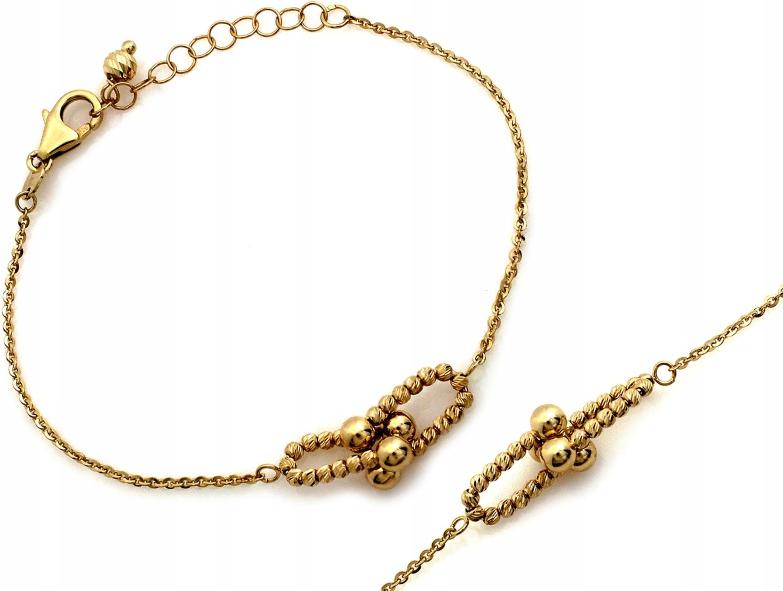 Náramek ze žlutého zlata 585 řetízkový s lesklými kuličkami r19
