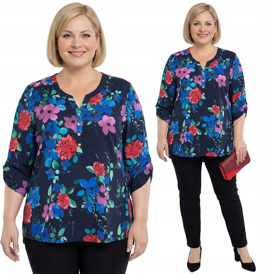 Černá halenka s barevnými květy a velikostí velikost 58