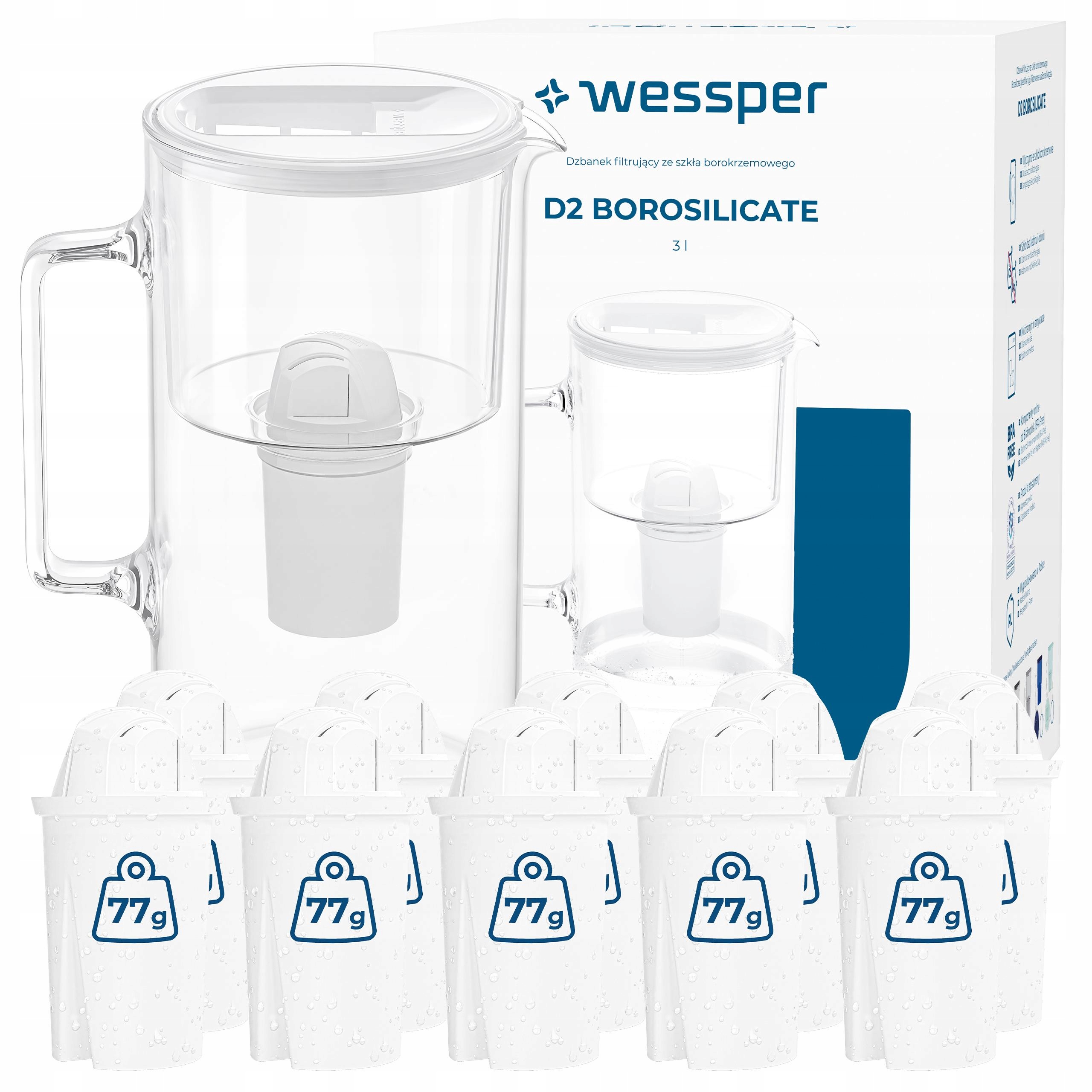 Filtrační konvice Wessper Borosilicate D2 3 l 11 x filtrační vložka
