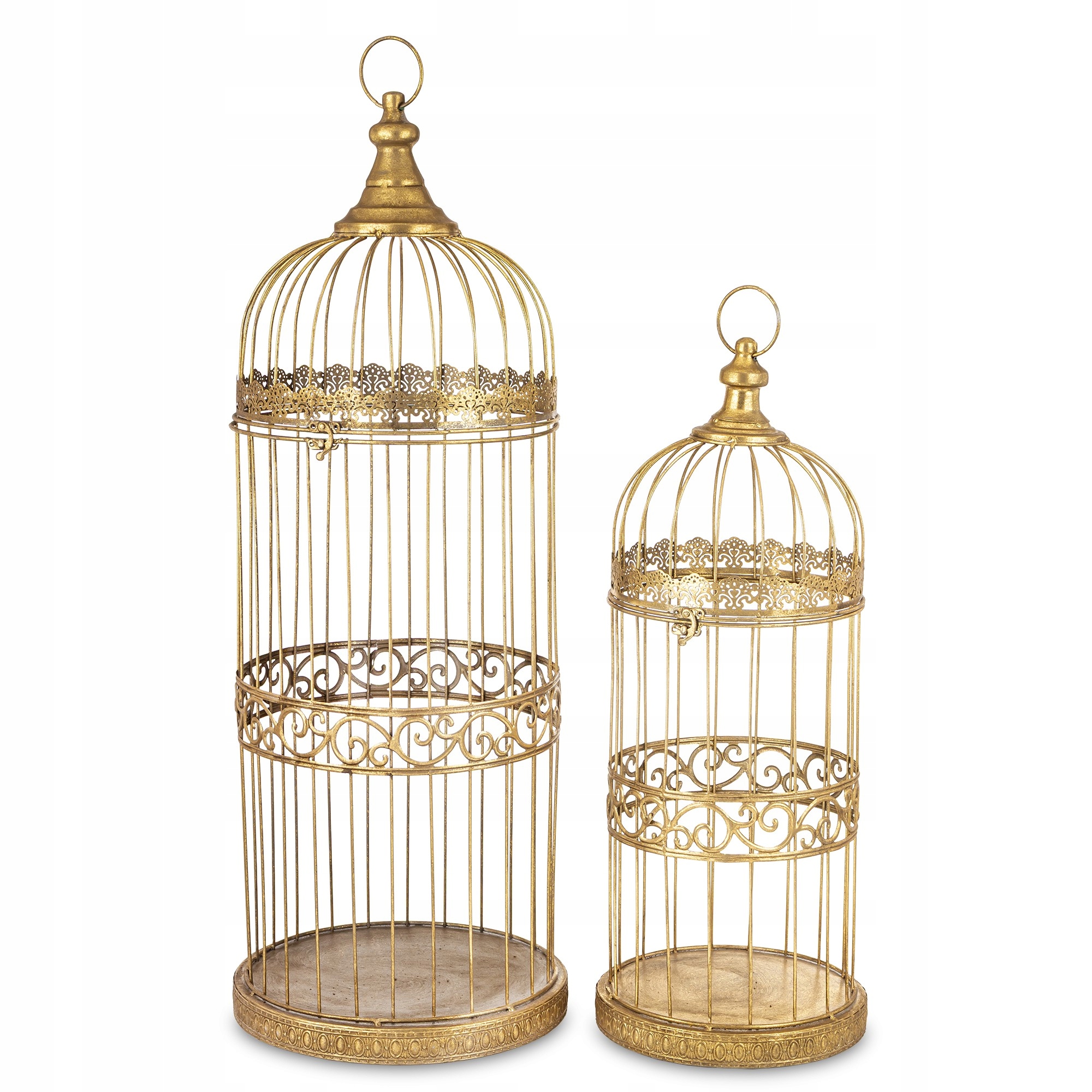 Sada 2 x Veľká vysoká zlatá kovová klietka Dekoratívna ozdoba Darček