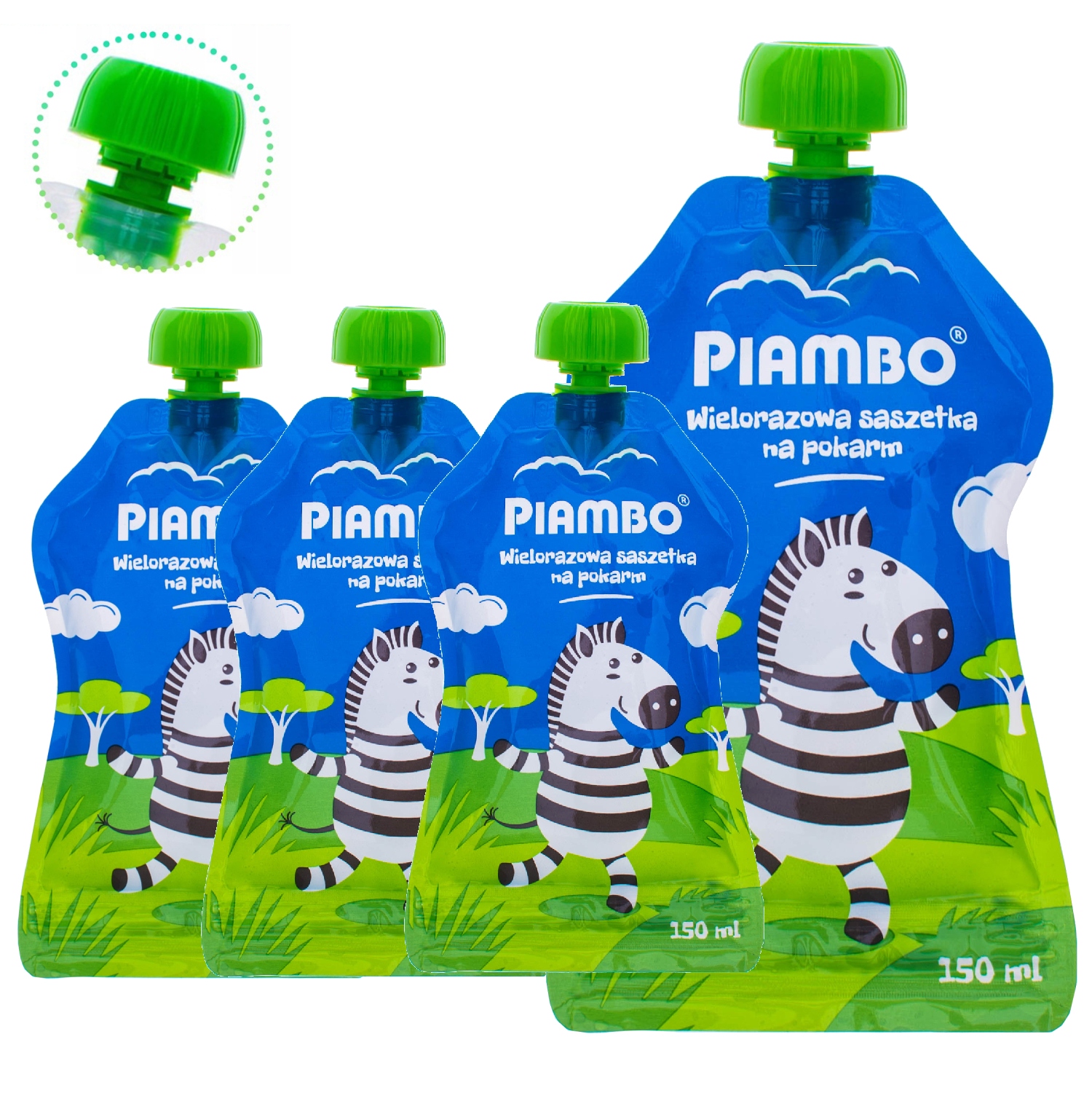 SASZETKI WIELORAZOWE TOREBKI TUBKI NA POKARM MUS JOGURT Z USTNIKIEM 4x150ML