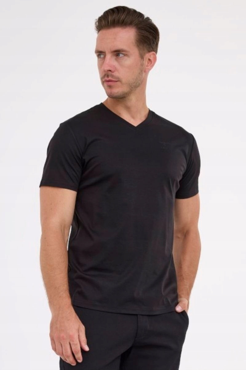 Černá pánské tričko V-neck Hedvábí XL