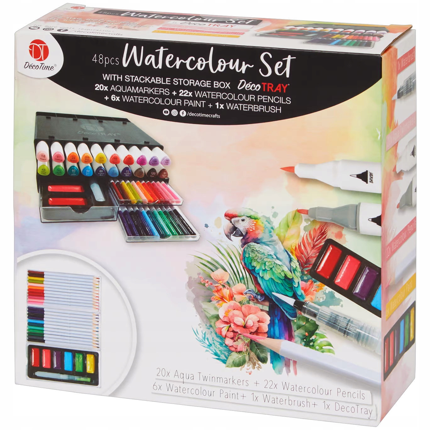 Sada akvarelů Watercolor a fixů Aquamarkers DécoTime 48 dílků