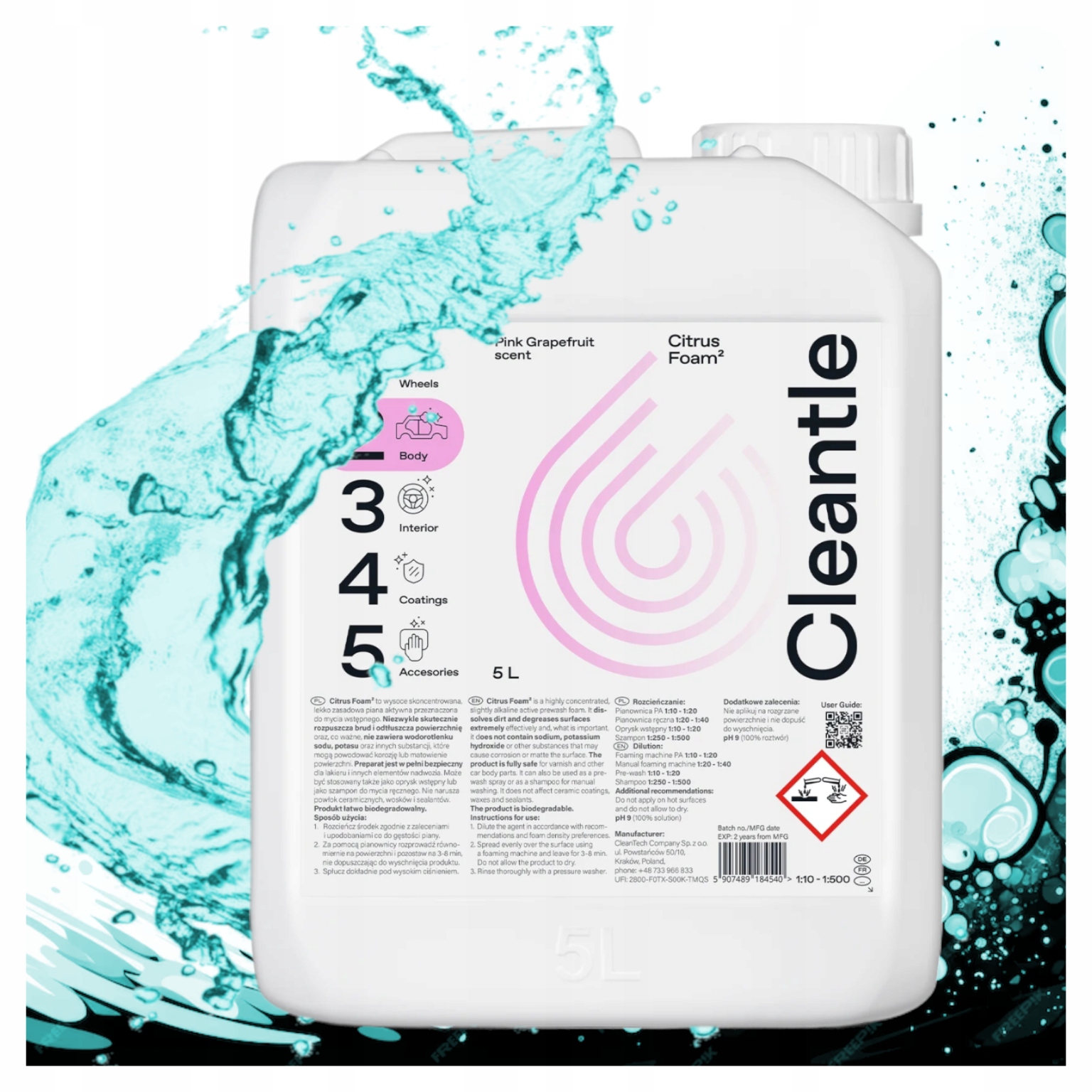 Přípravek Aktivní pěna Cleantle Citrus Foam2 5L Koncentrovaná na mytí