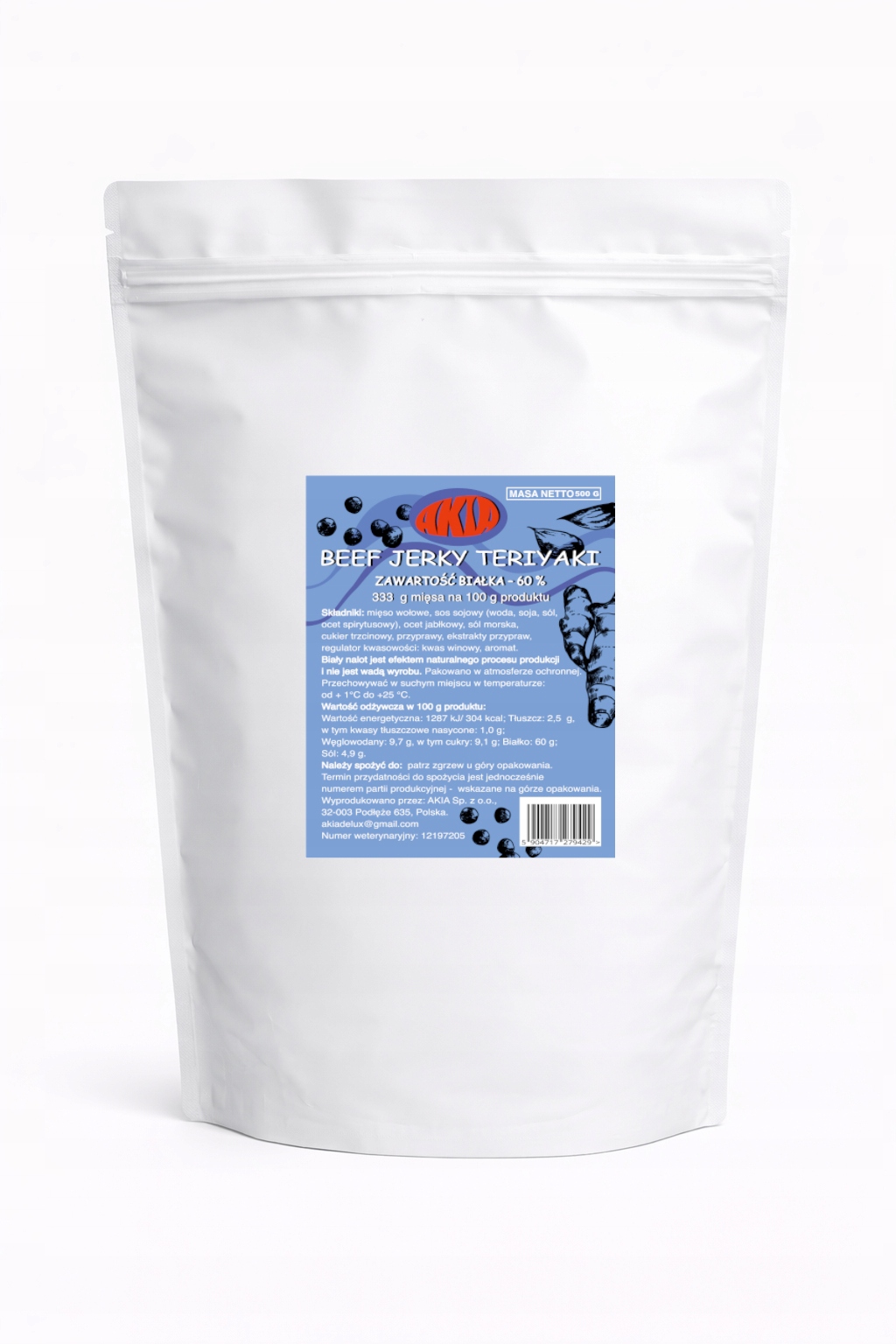 Levně Akia Beef Jerky, sušené maso, sušené hovězí maso Teriyaki 500 G