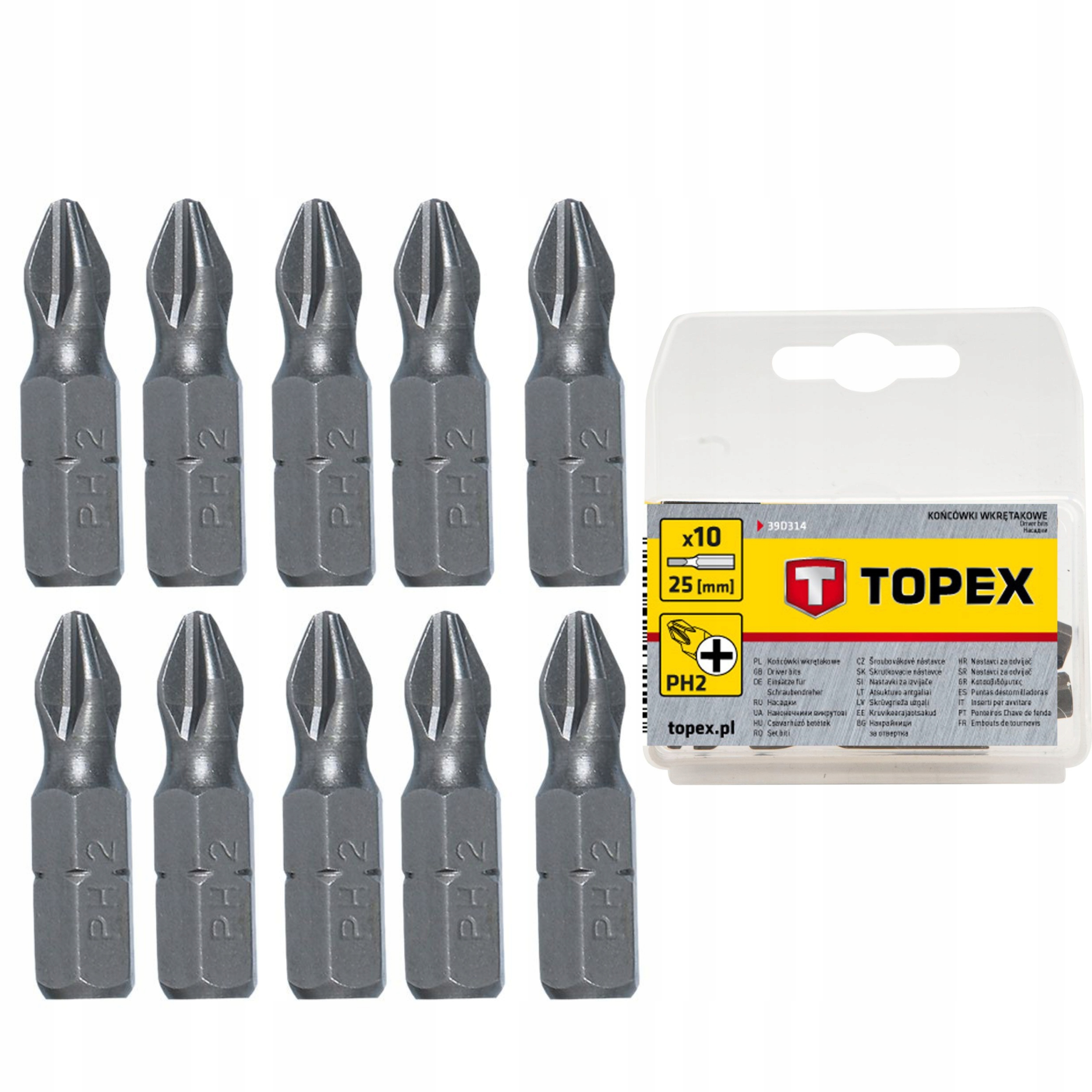 

Topex 39D314 Końcówki Wkrętakowe PH2X25 MM, 10 Szt