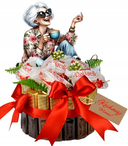 Levně Sladký dort Dárek pro maminku a matku Narozeniny A Jmeniny Raffaello Merci koš