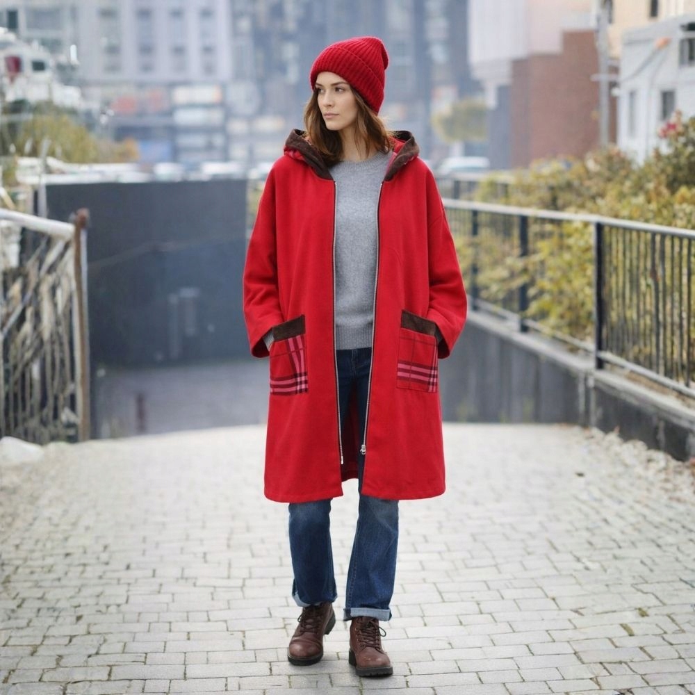 Dámský přehoz s kapucí Italská červená