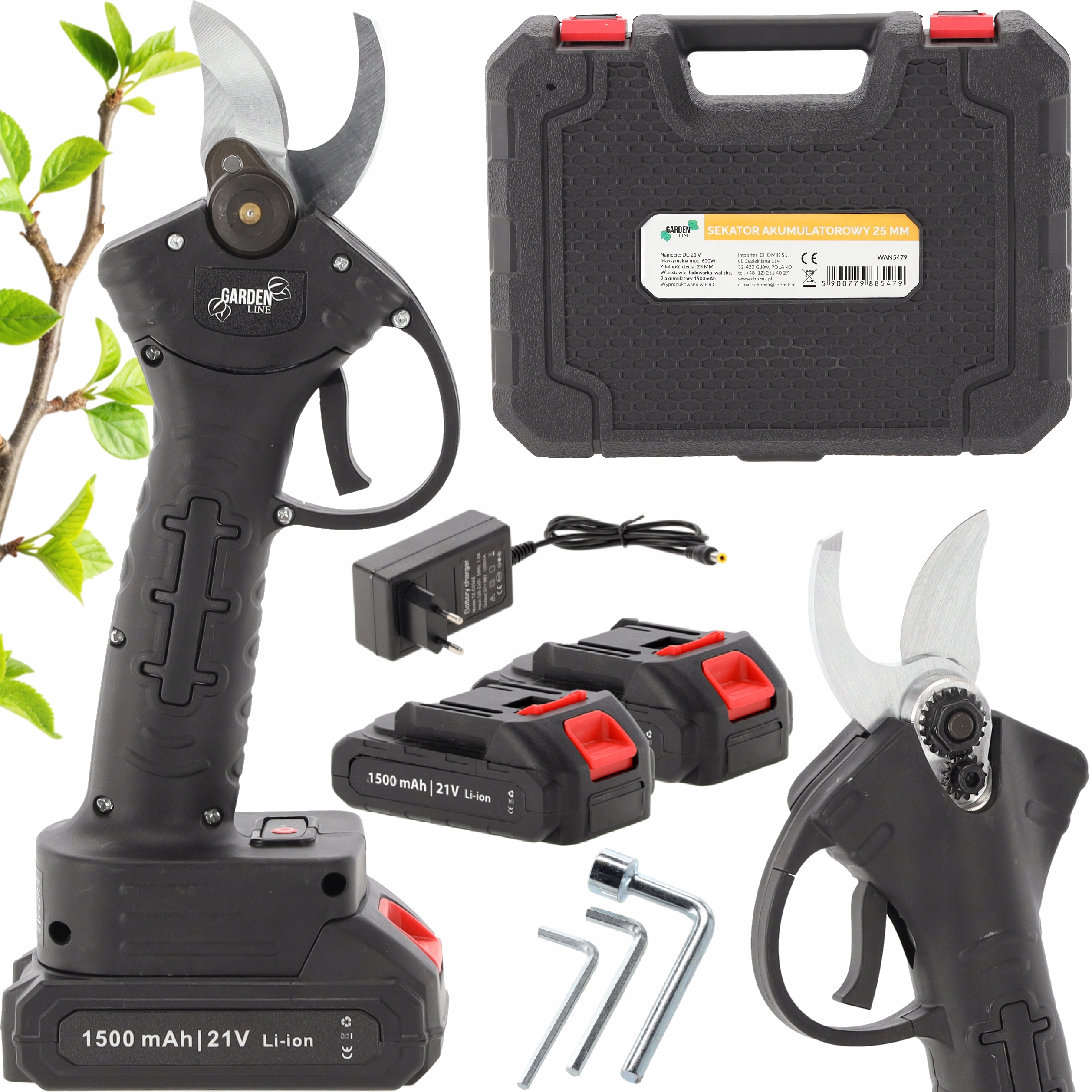 Sekator Akumulatorowy Elektryczny Nożyce Ogrodowe Do Gałęzi 25mm 21V