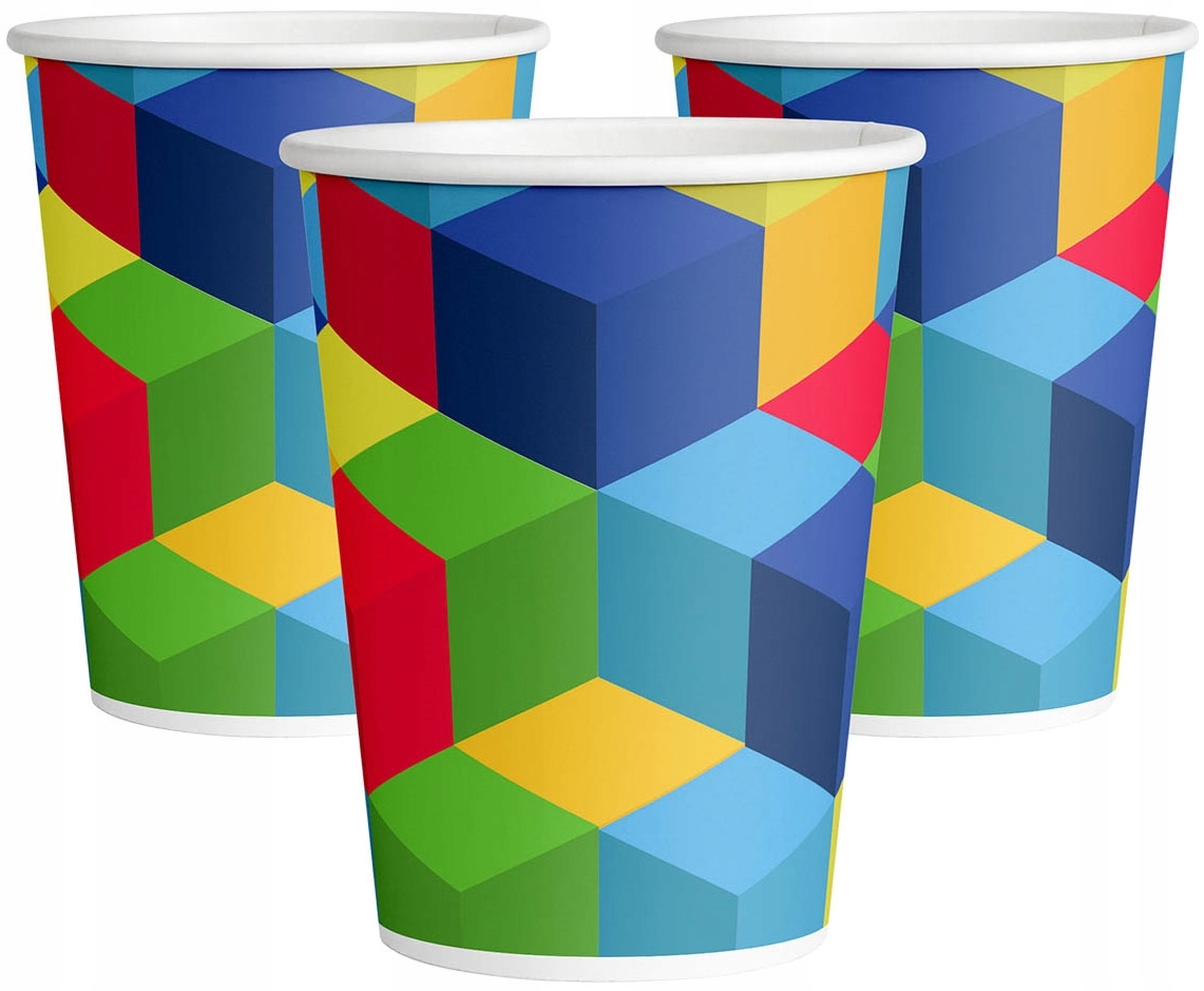 KUBECZKI PAPIEROWE KOLOROWE KLOCKI URODZINY 8 SZT