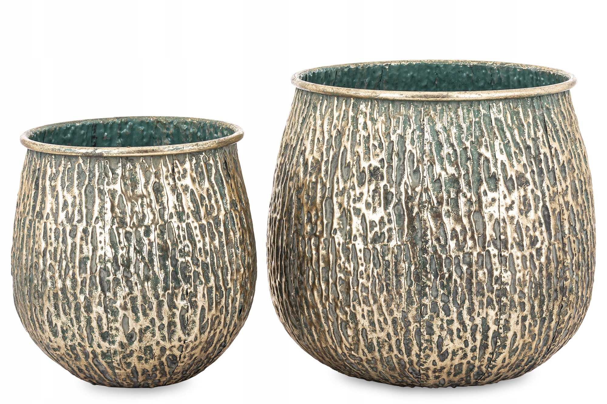 Sada 2 x Zlatá patinovaná Obal Na Kvetináč na kvetináč Metal Retro Loft Antik