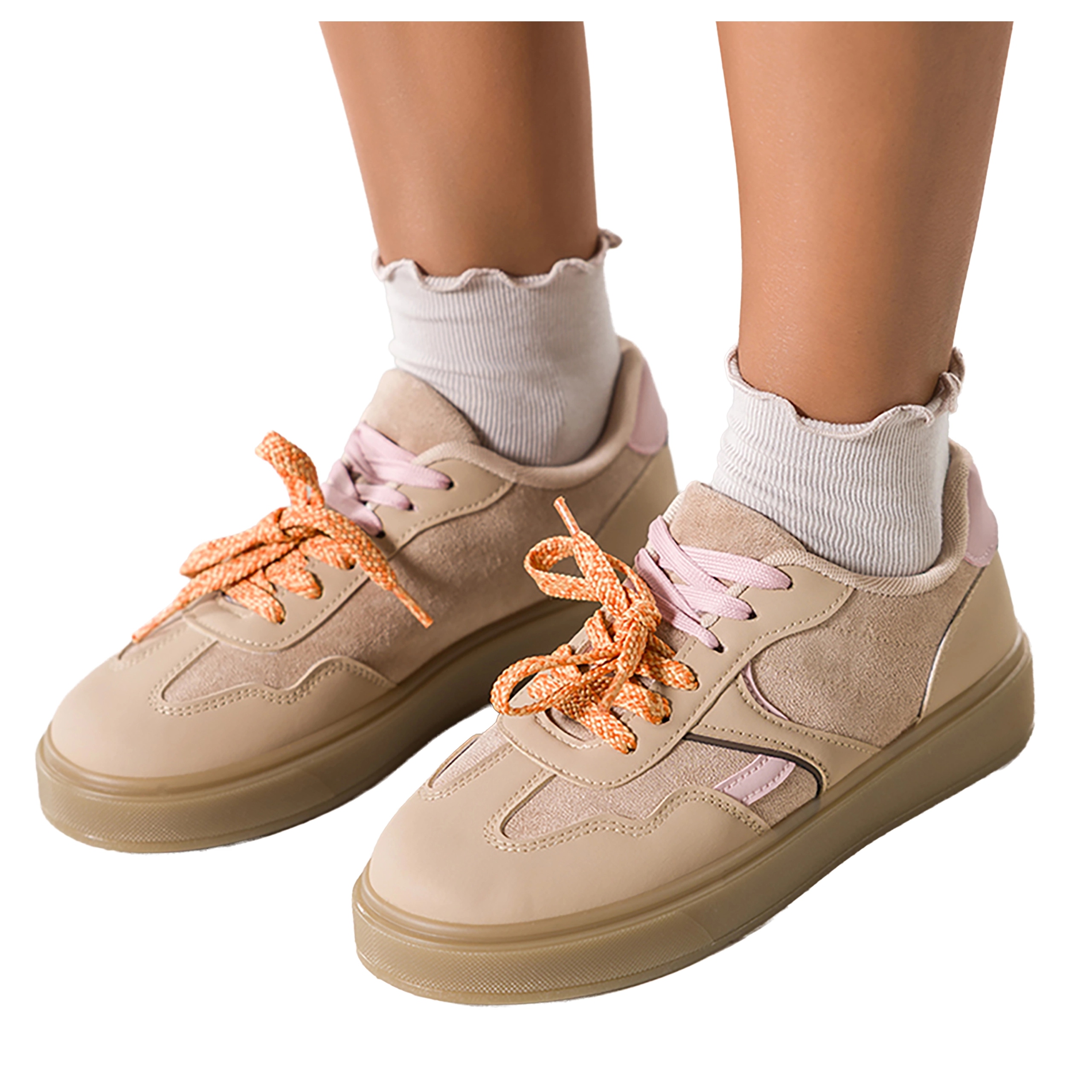 Sneakersy Béžové Dámské Sportovní Na Platformě Šněrovací Pohodlné vel 36