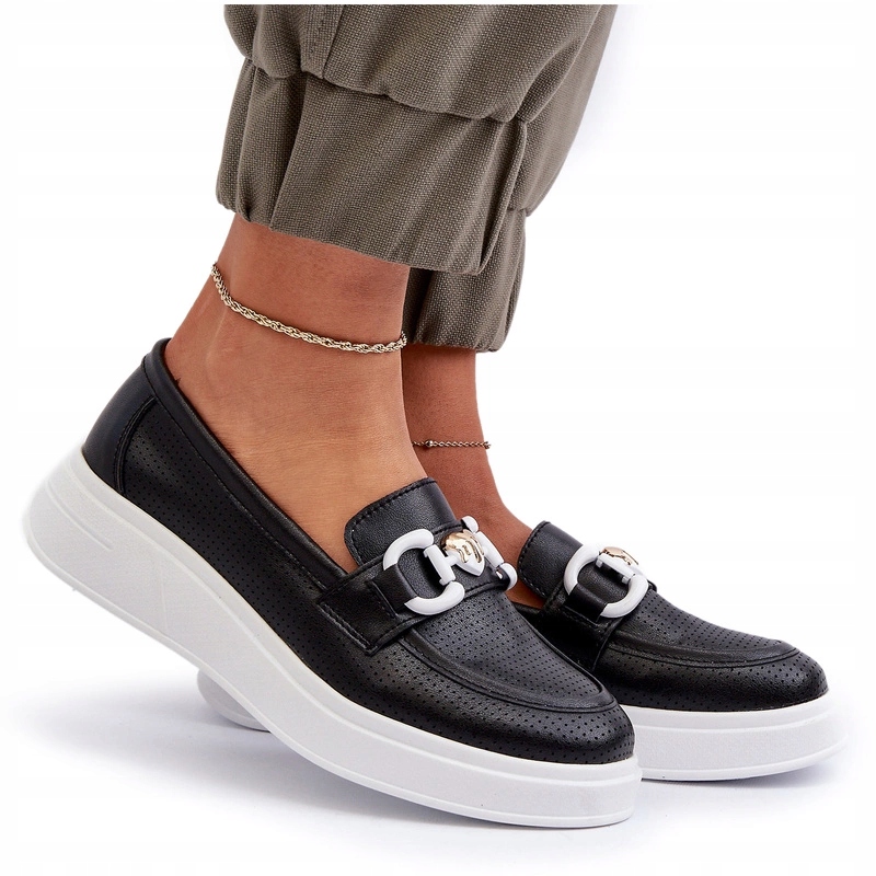 Dámské Mokasíny Z Přírodní Kůže Na Platformě S.barski LR720 Černé 39