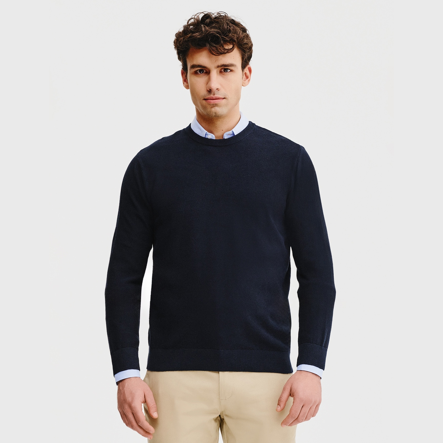 Tmavě modrý bavlněný pánský svetr O-neck Pako Lorente vel 3XL