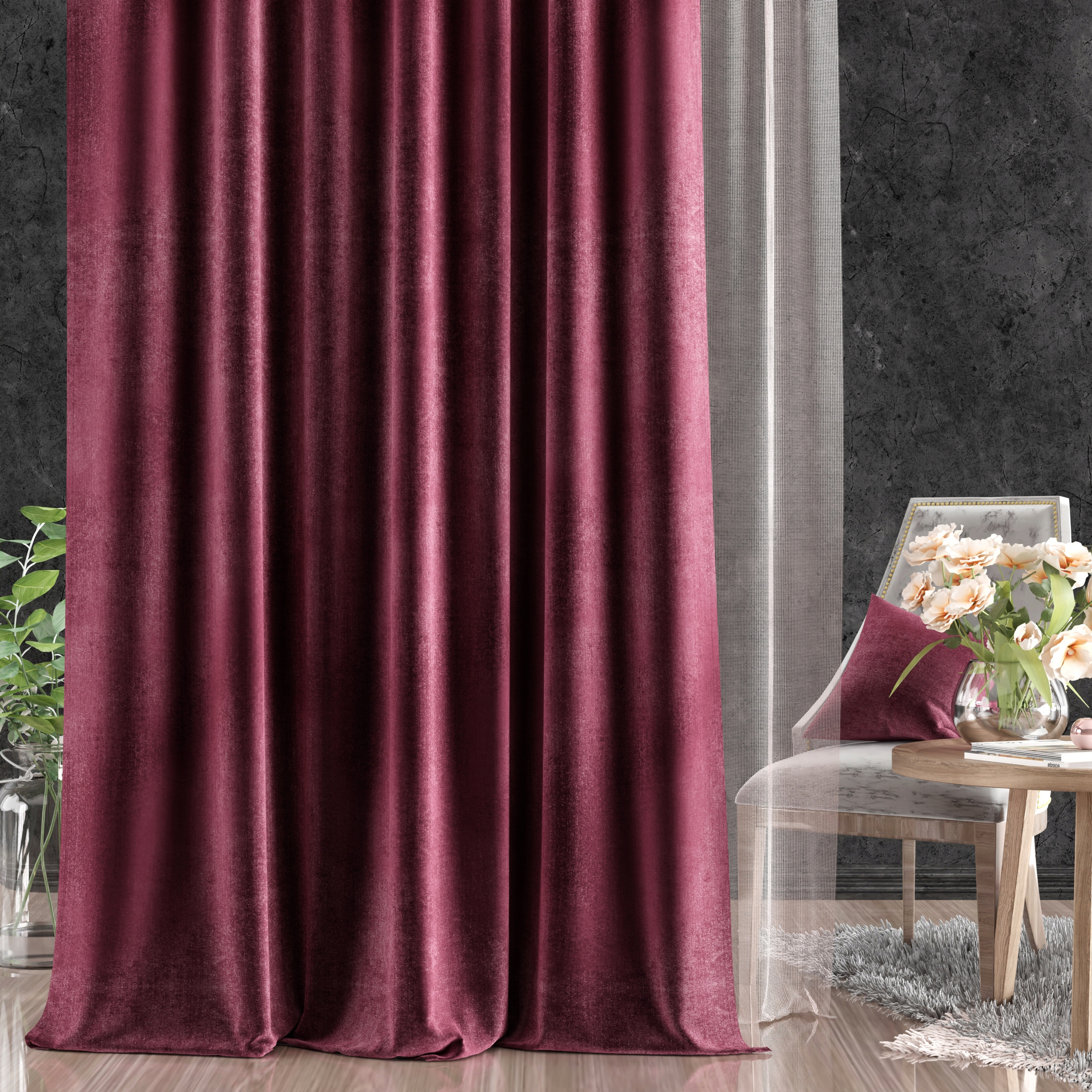 Zasłona Velvet Karmen na taśmie marszczącej kolor bordowy 140x250 cm s4901