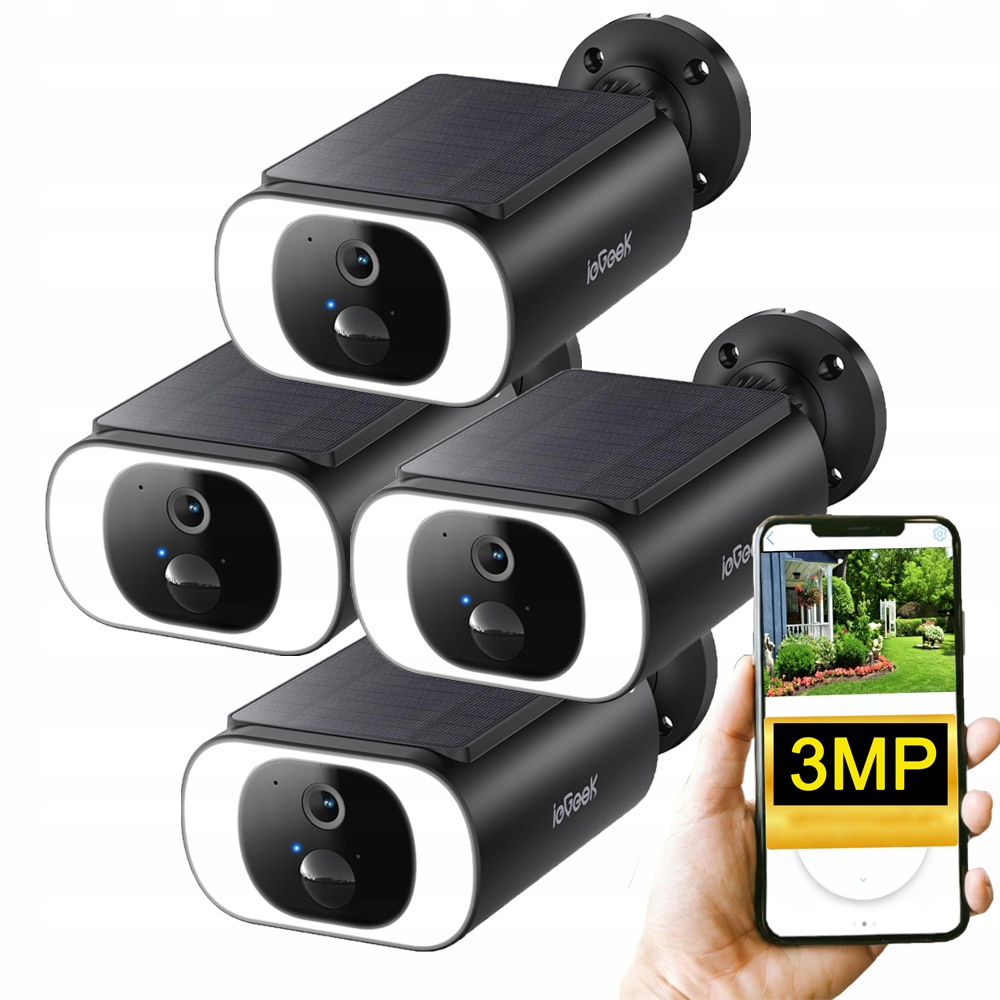 4 kusy Solární 3MPx venkovní bezdrátová kamera s barevným nočním viděním