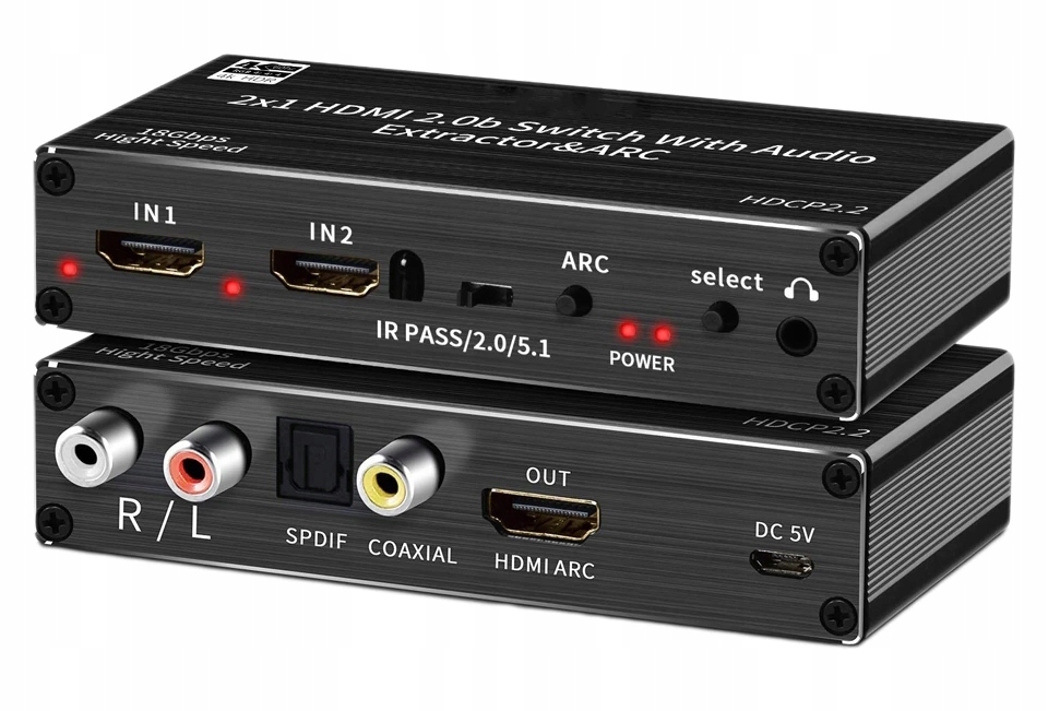 Switch Hdmi 2.0 2x1 Rozdělit Extraktor Spdif 4K