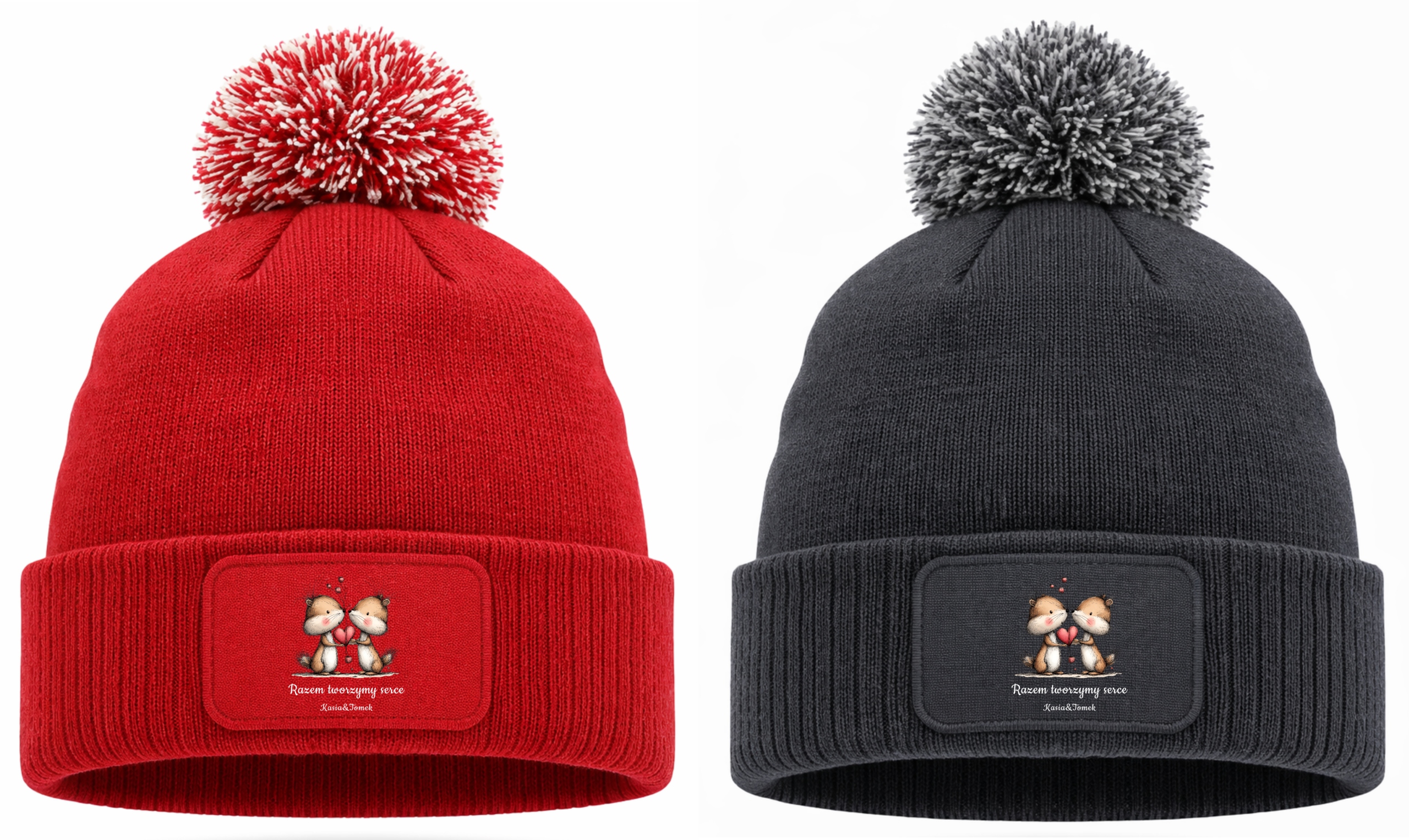 Čepice s Pomponem pro pár Valentýna Společně tvoříme srdce Jméno