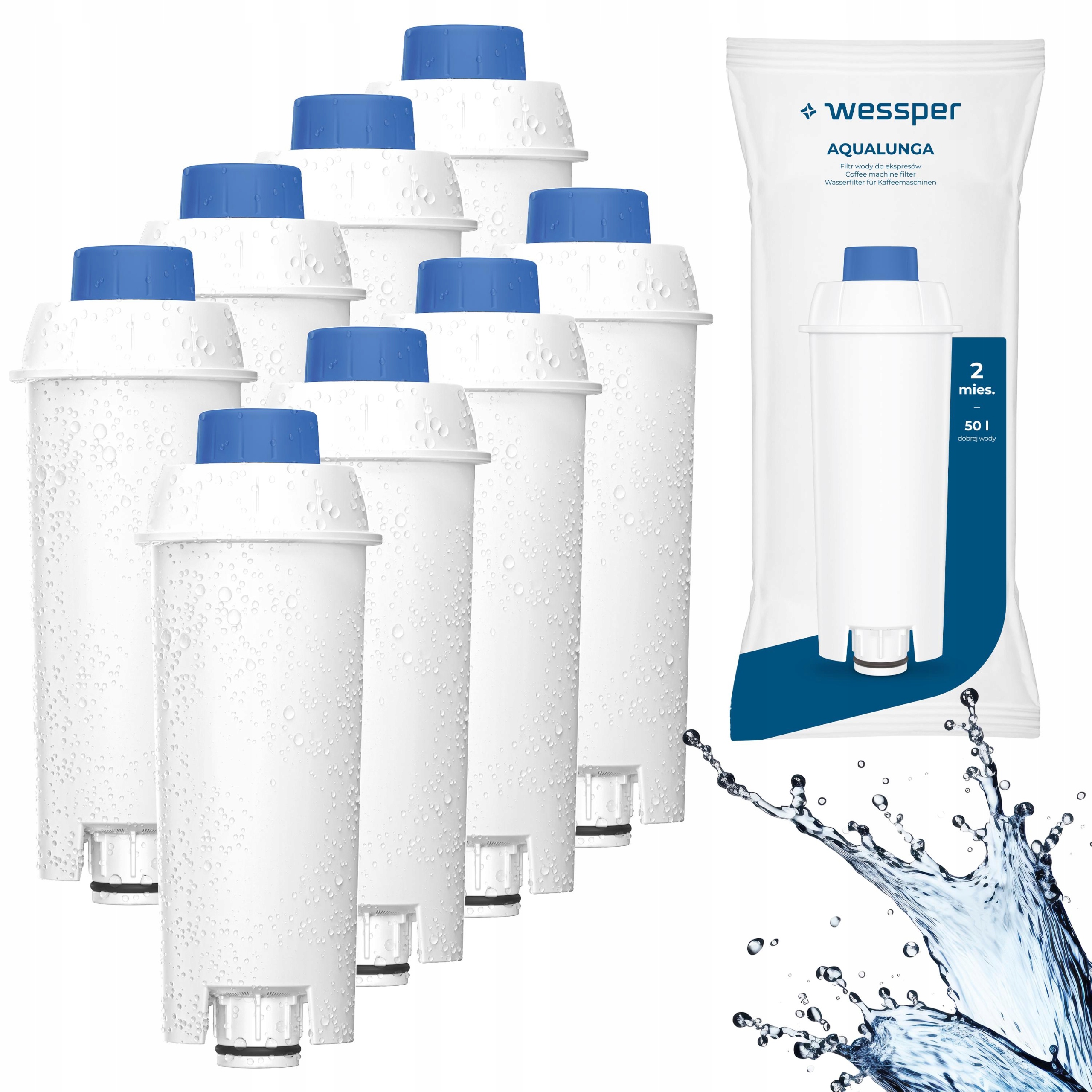 Wessper AquaLunga filtr do wody do ekspresu Delonghi zamiennik 8 sztuk