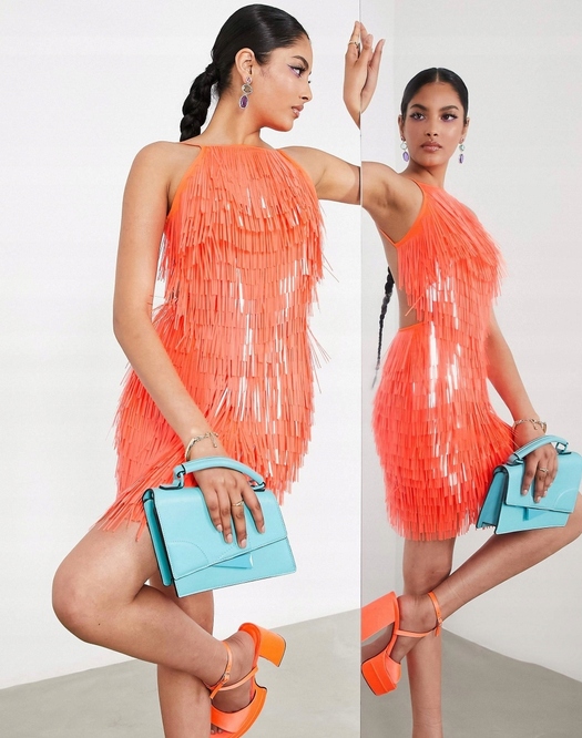 Flitrová Koktejlová Šaty 3D Střapce Edition 38 M