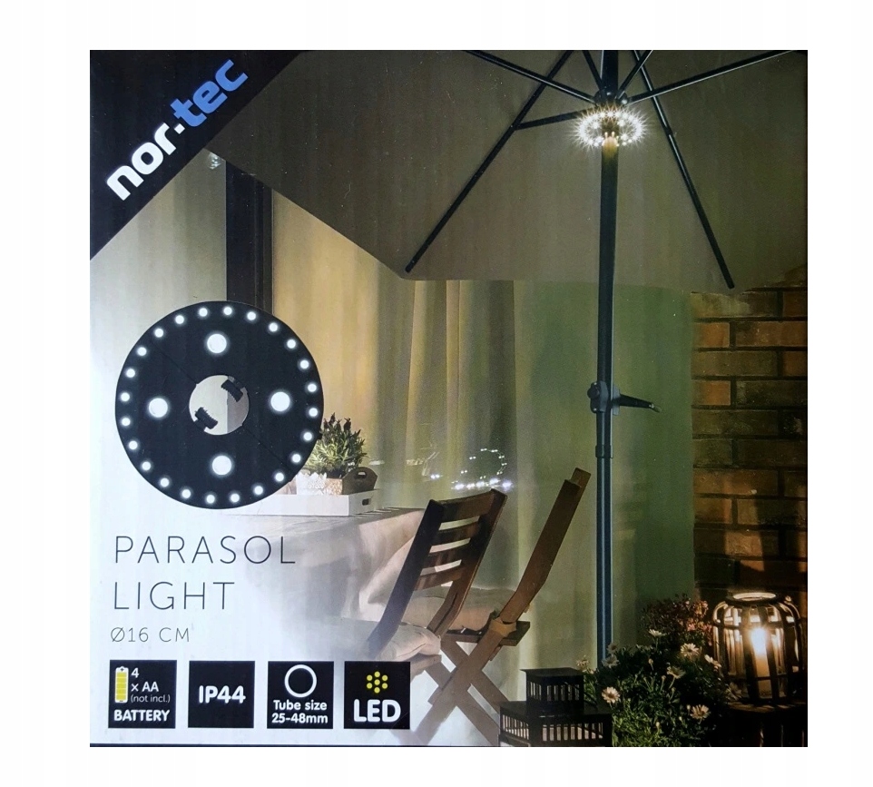 LAMPA LED POD PARASOL OGRODOWY 3 FUNKCJE OKRĄGŁA OŚWIETLENIE PARASOLA Kod producenta 857473