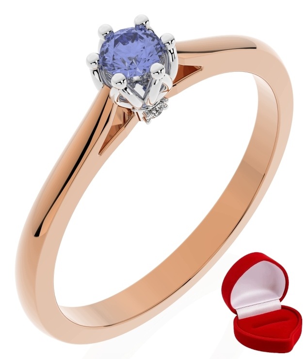Zlatý Prstýnek Tanzanit 585 14k 0,09 ct Růžové Zlato R7