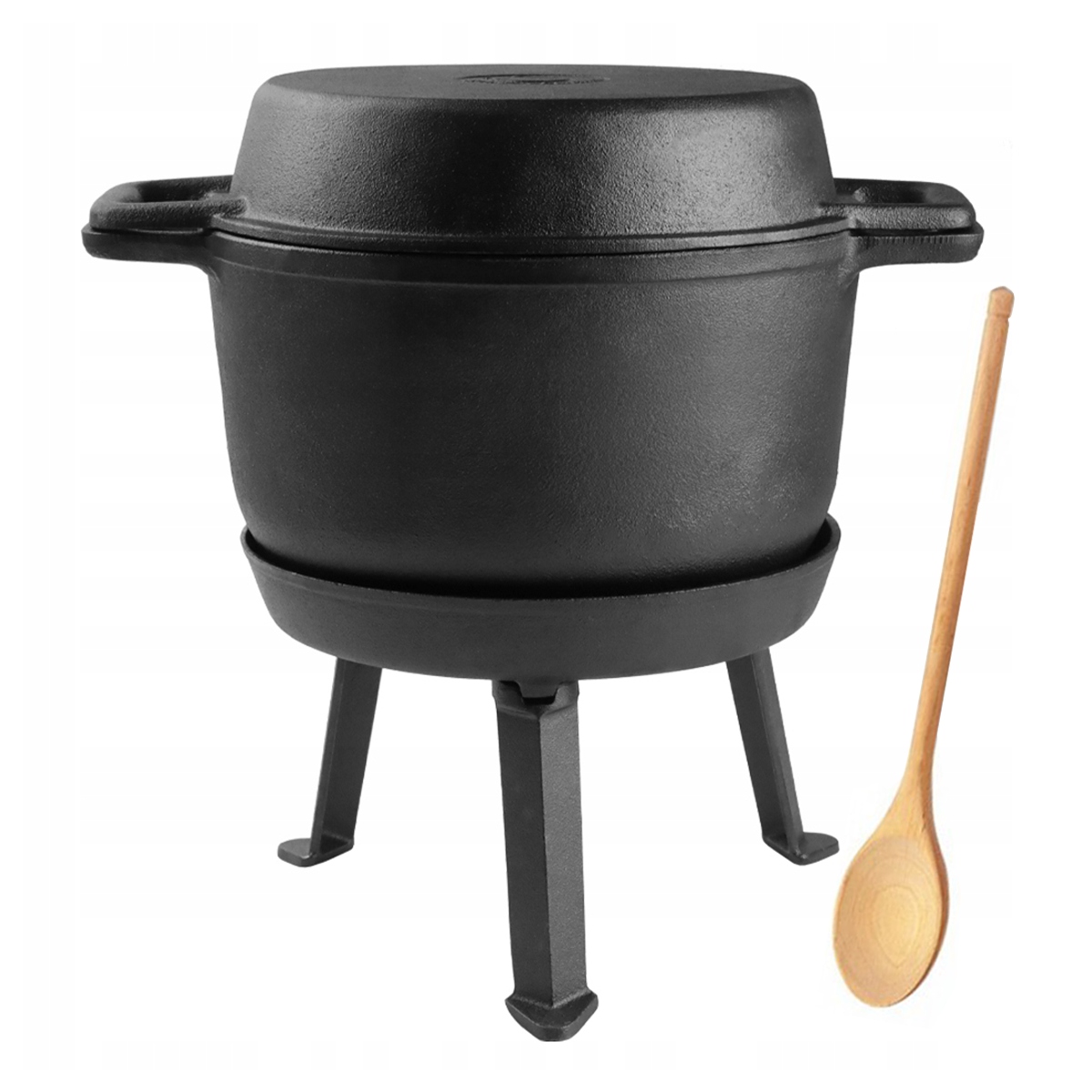 Kociołek żeliwny garnek patelnia 3w1 myśliwski 8L na ognisko łyżka