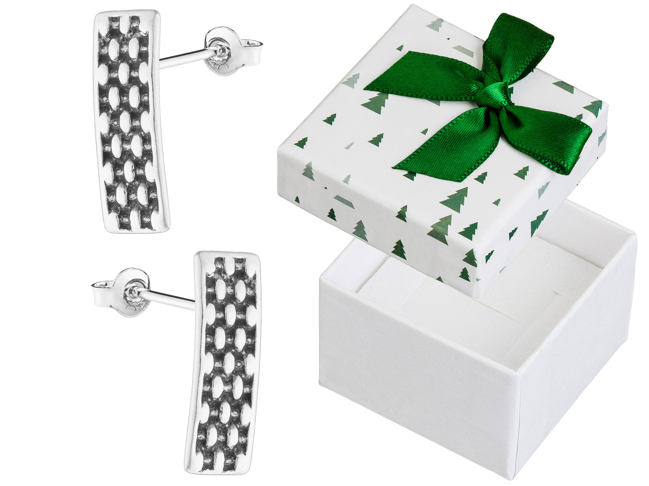 Stříbrné Náušnice Šroubky Velké Oxidované Obdélníky Pletené Dýka Stříbro