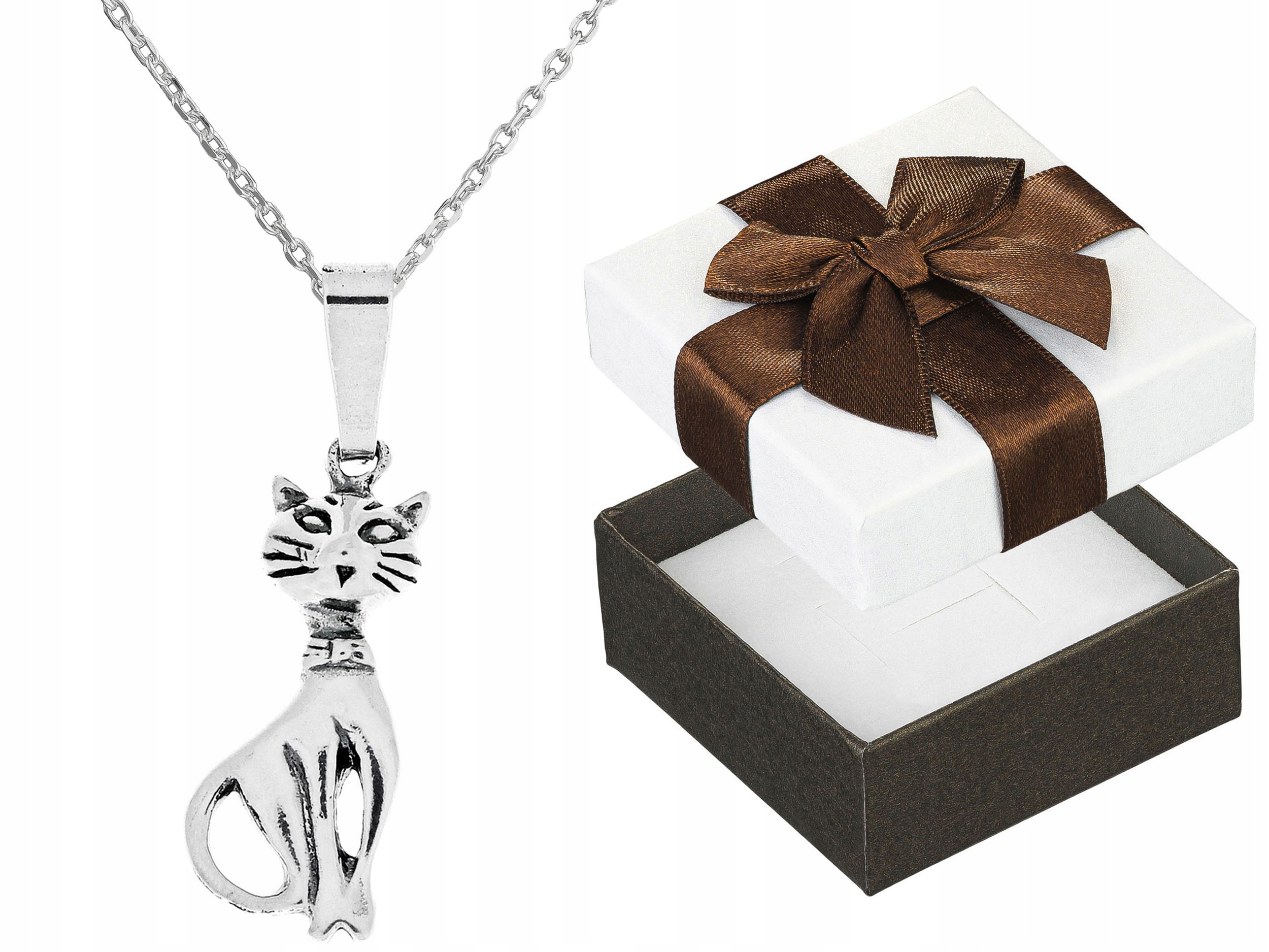 Krátký Stříbrný Oxidovaný Dámský Náhrdelník s Kočkou Koťátko Kot Choker 38 cm