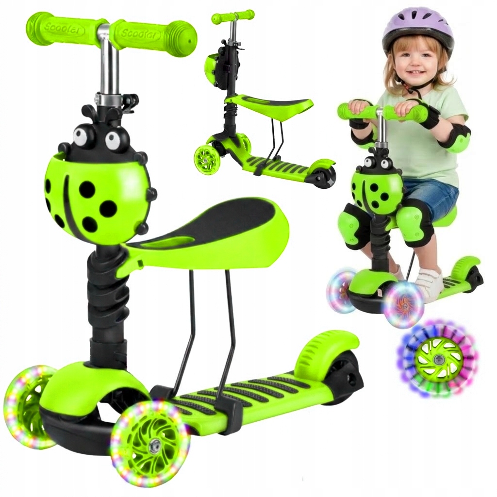 Hulajnoga dla dzieci 3w1 Led balansowa trójkołowa z siedziskiem różowa