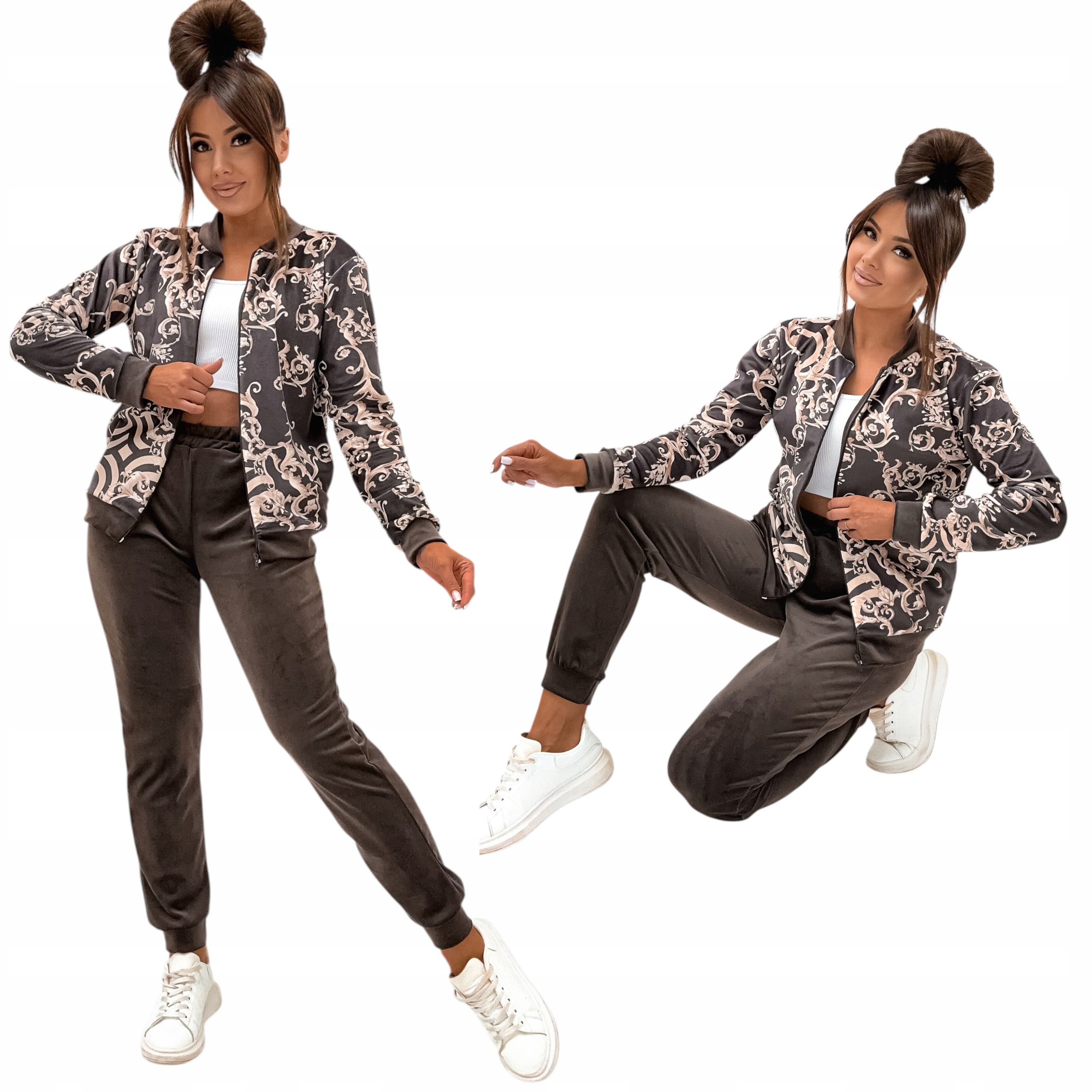 Dres Welurowy Komplet Damski Vesuvia Bluza Rozpinana Bomberka L/XL