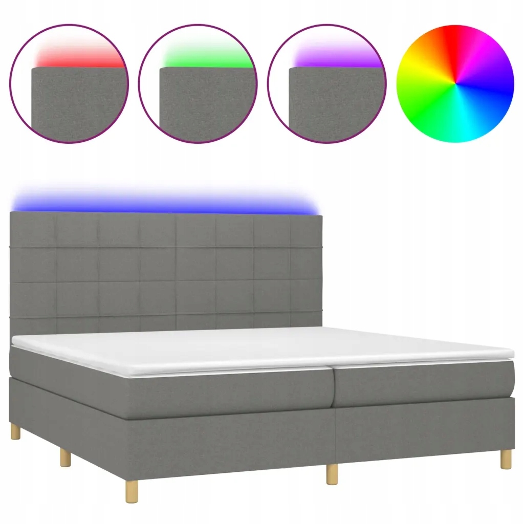 Kontinentální postel s matrací a Led diodami, tmavě šedá, 203x200x118/128