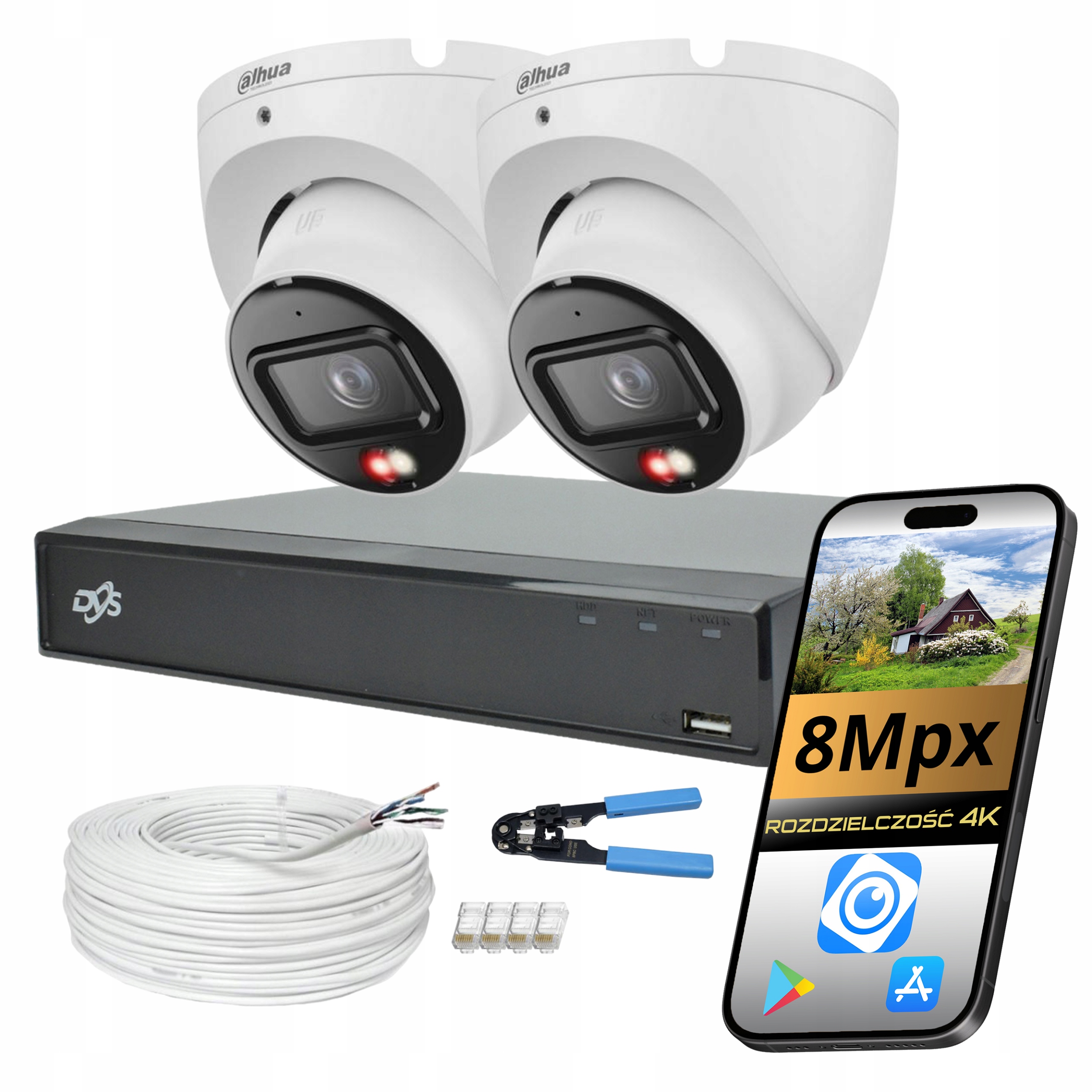 Monitorovací Sada Dahua 2 Kopulové Ip Kamery Poe Ultra Hd 8Mpx Ai Funkce