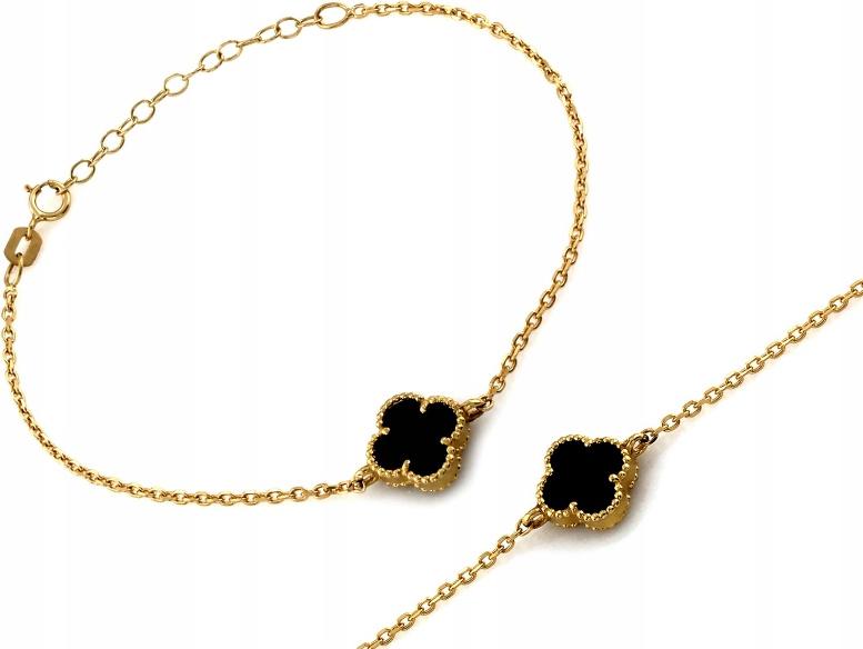 Náramek zlatý 585 módní dámský řetízkový s černým květem r20 14k