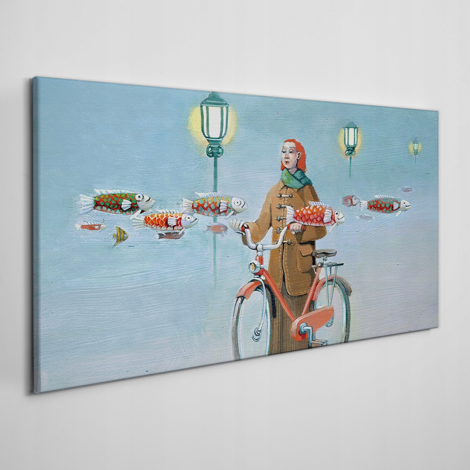 

Obraz płótno Malarstwo kobiety rower mgła 140x70