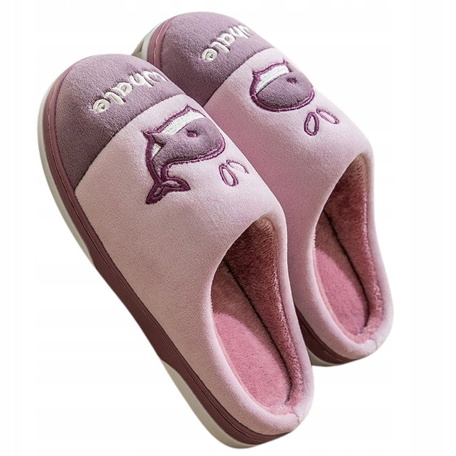 Kapcie Damskie Domowe Wygodne Papcie Z Wielorybem Lekkie Fioletowe 36/37