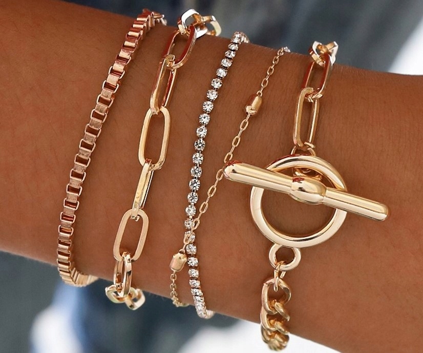 Zestaw 5x Bransoletka Chanelka Łańcuch Pancerka Złota Komplet 5szt. Marka bez marki