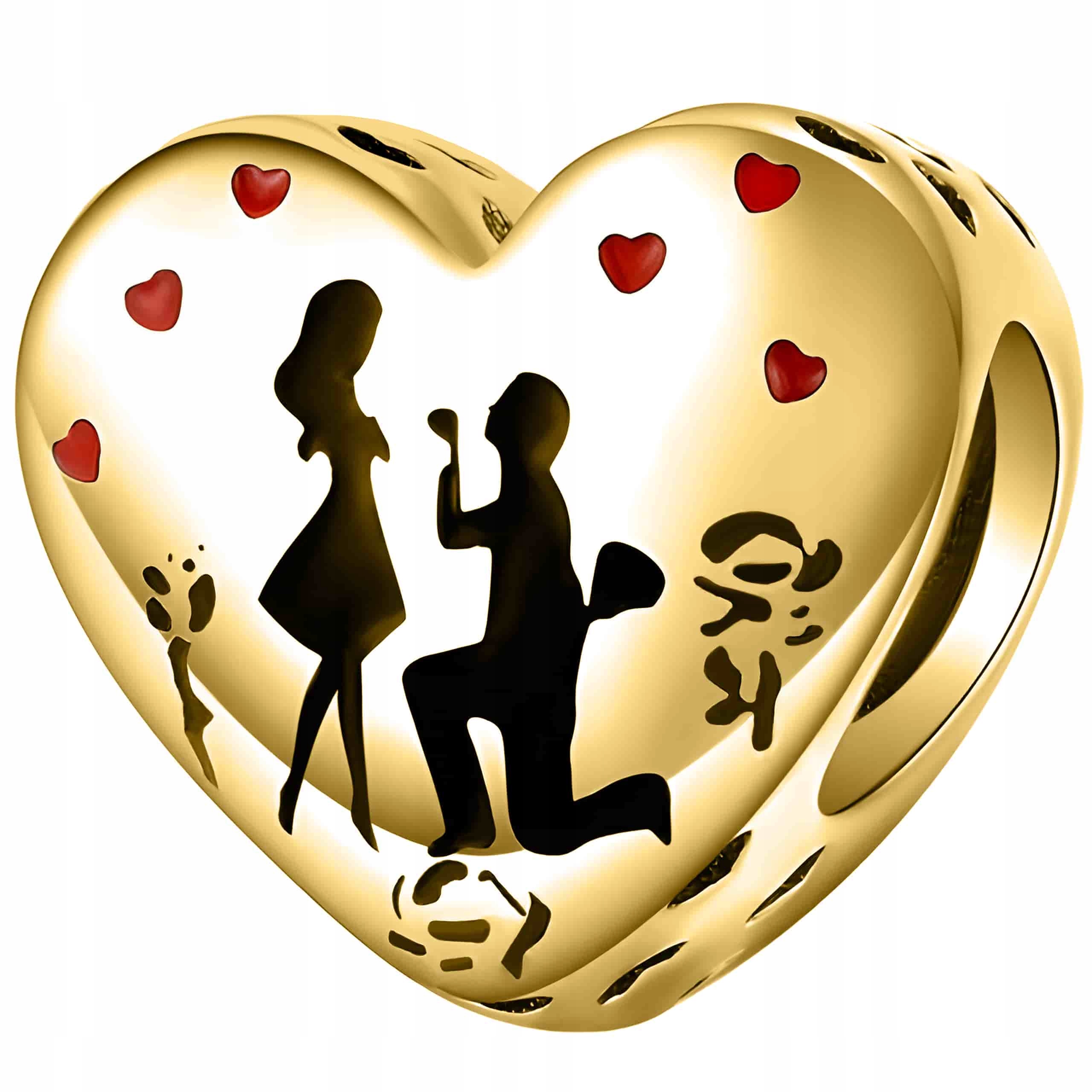 Korálky Charms Zlaté Srdce Zásnuby Zamilovaný Pár Snoubenců přívěsek beads stříbro