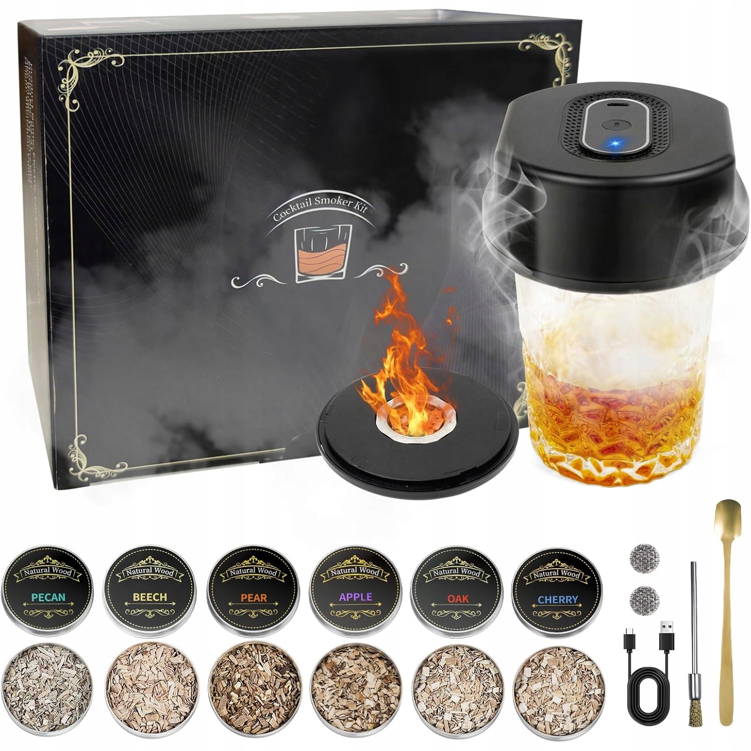 Sada Na Uzení Whisky Smoker Dřevo Jako Dárek Pro Chlapa Tatínka 6V1