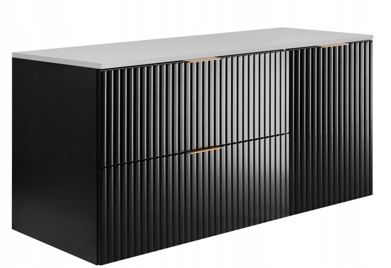 Koupelnová skříňka pod umyvadlo 120 Černá Bílá cm Rýhovaná čela Mdf