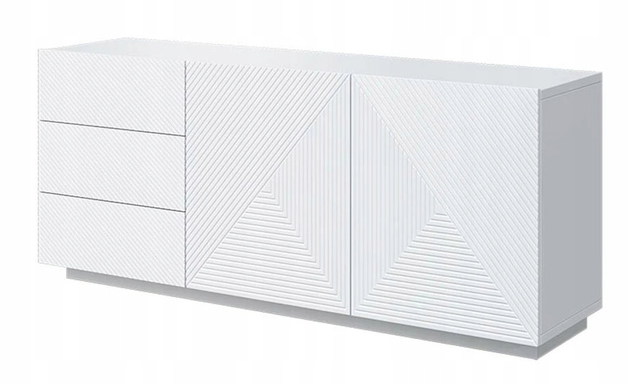 BIAŁA KOMODA Z 3 SZUFLADAMI szafka SALON SYPIALNIA NOWOCZESNA RYFLOWANA 167 Marka Bogart