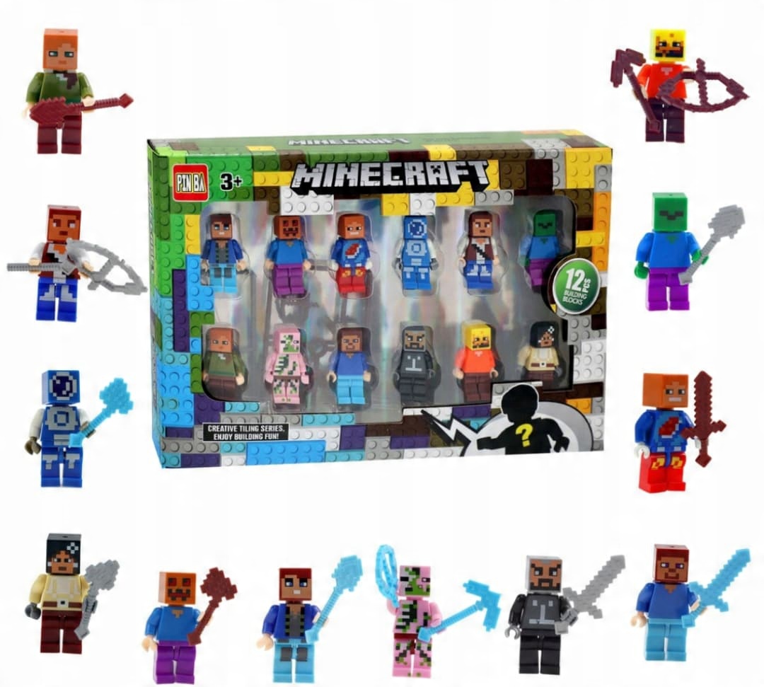 

Figurki Minecraft 12szt+akcesoria Zestaw Klocki