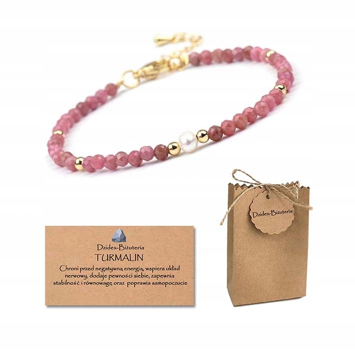 Bransoletka Turmalin Różowy Perła Słodkowodna