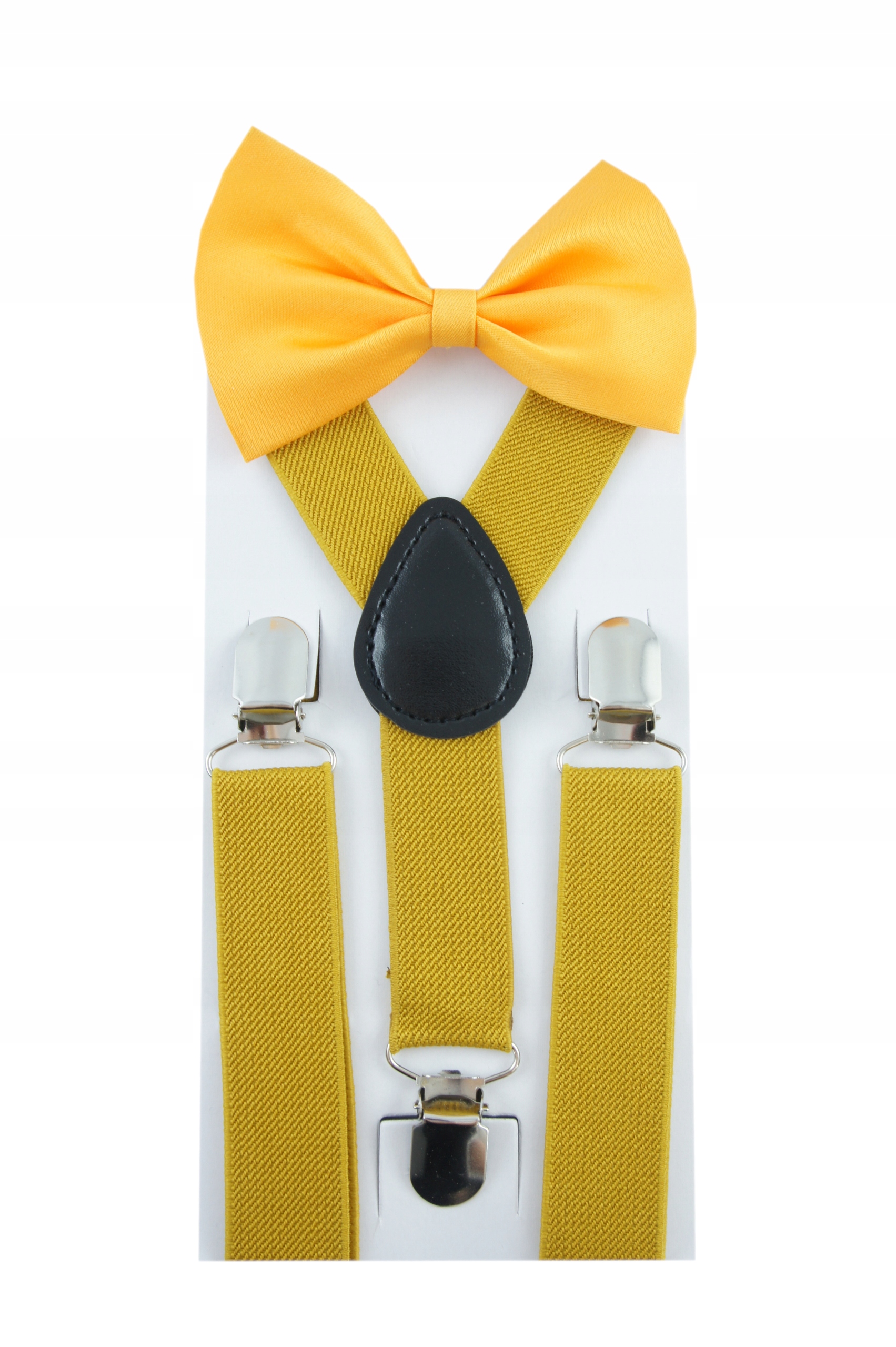 Szelki i muszka dla chłopca dziecka przedszkolaka musztardowe karmelowe