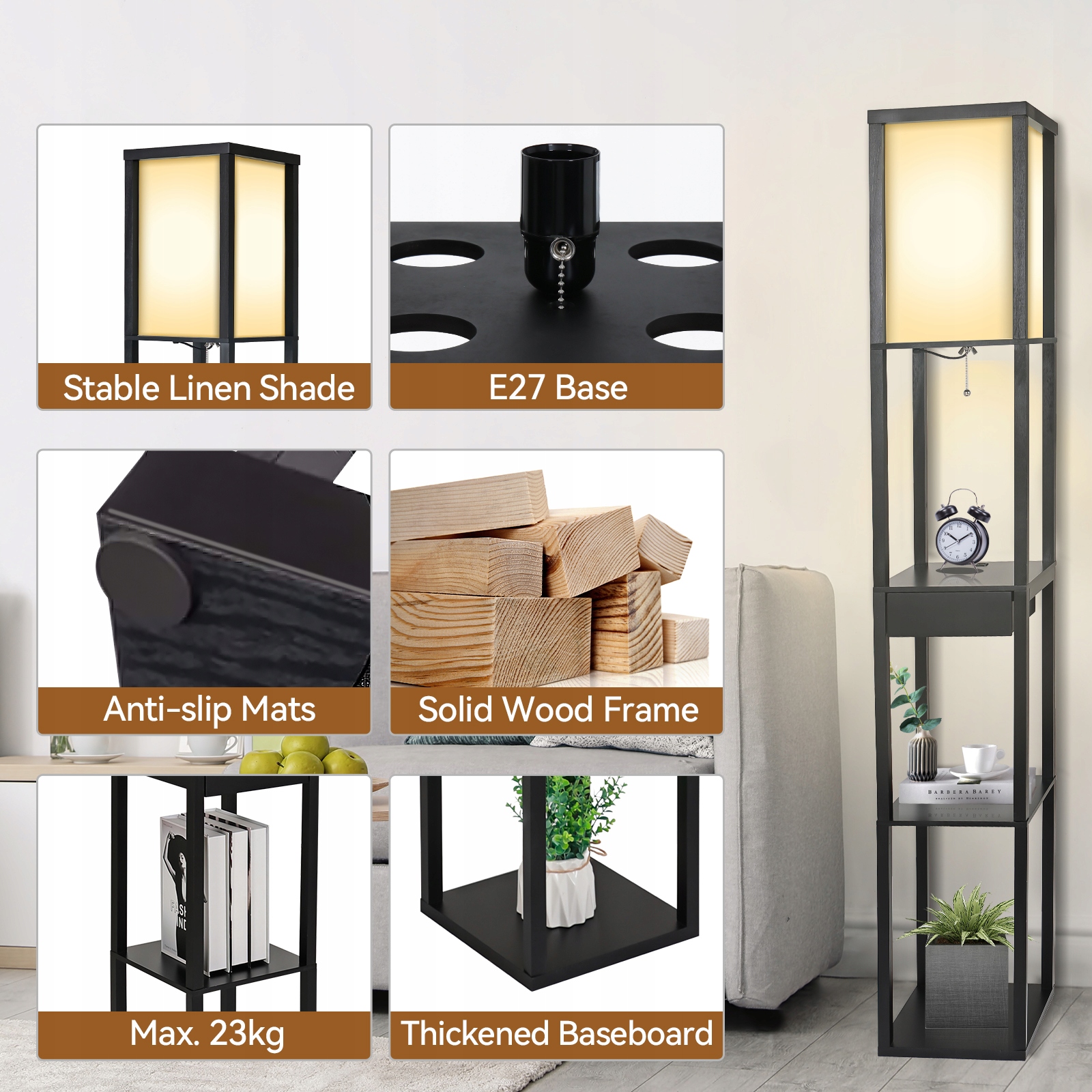 Lampa podłogowa Elecwish E27 8 W czarny 2 Usb Marka inna