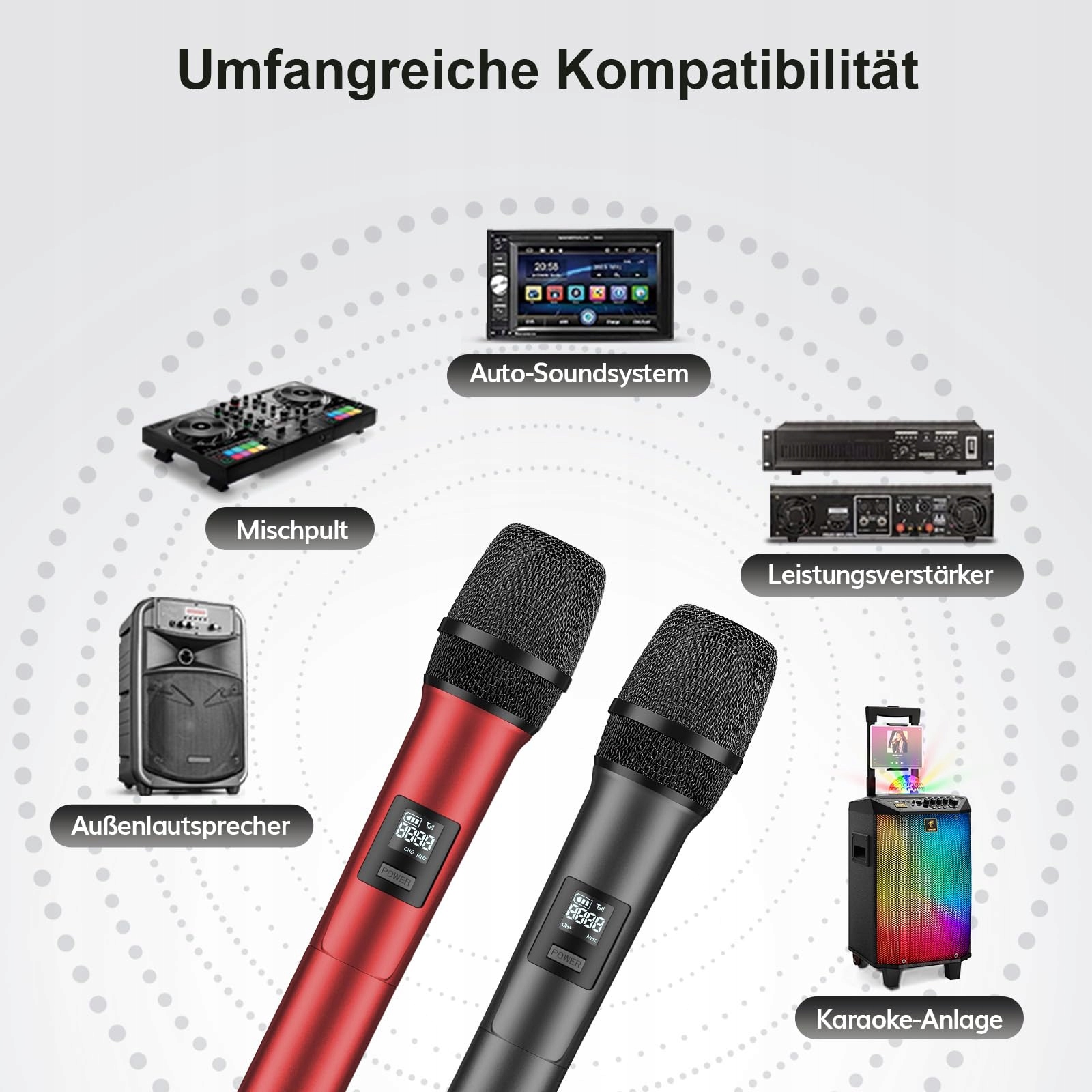 TONOR Mikrofon Bezprzewodowy Karaoke Dualny TW450 Szary Czerwony — miniatura 5