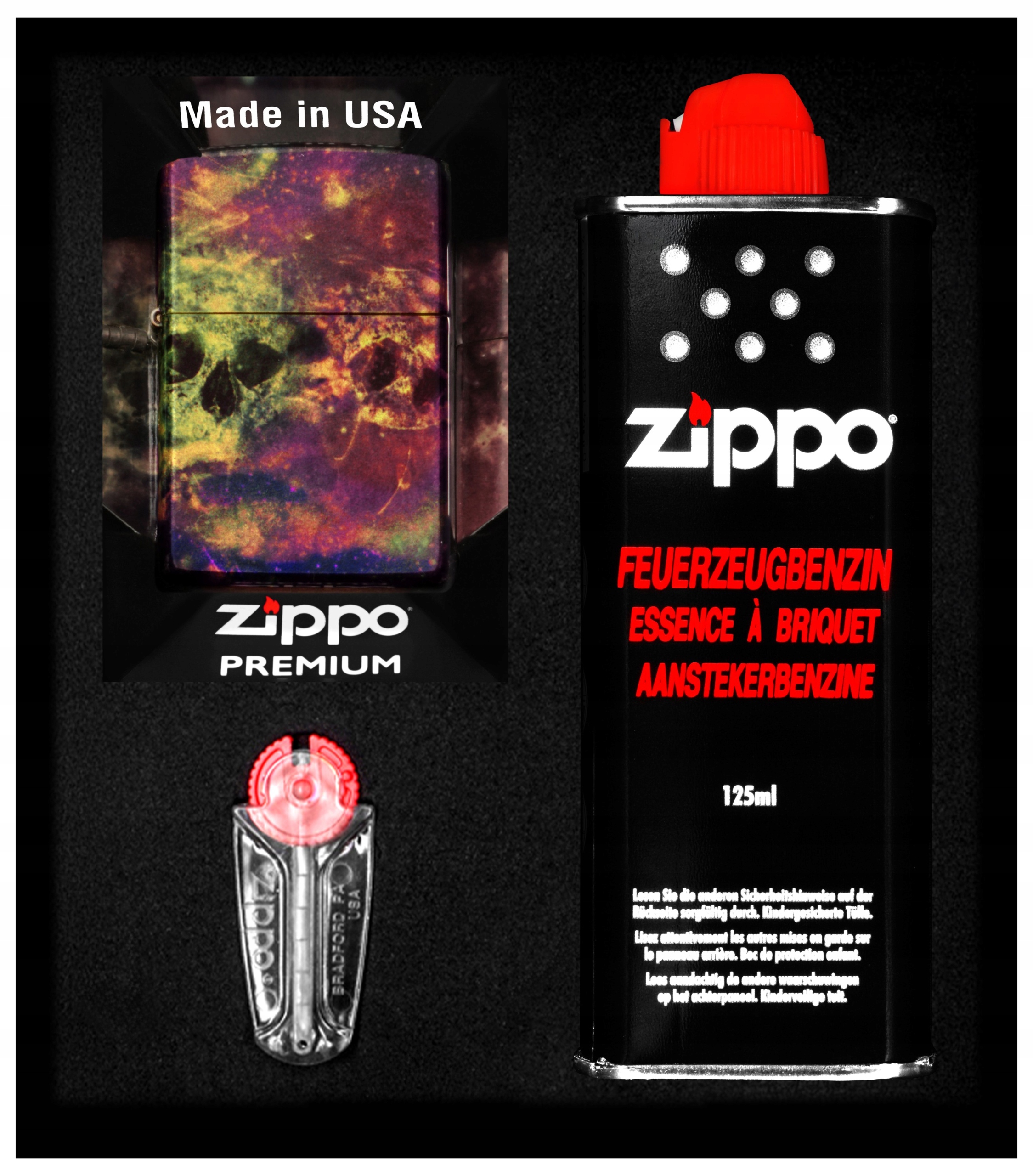 Sada Zippo Zapalovač Galaxy Skull Design Dárkový No1