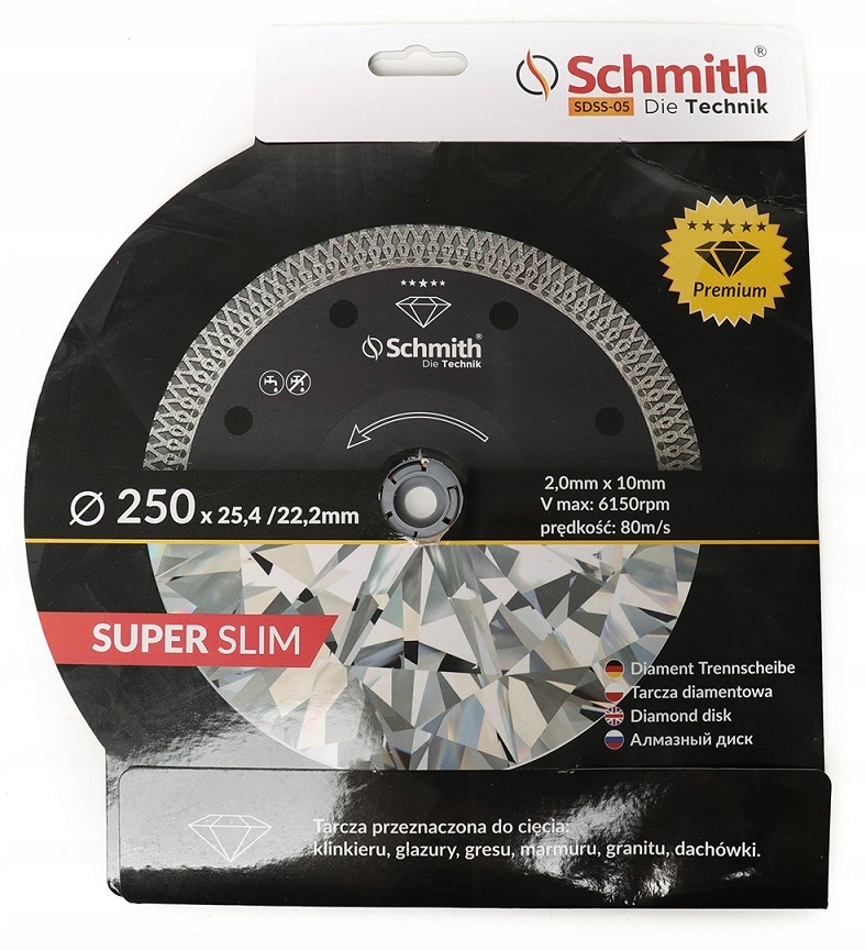 

Tarcza Diamentowa 250mm 25,4 Gresu Płytek Schmith