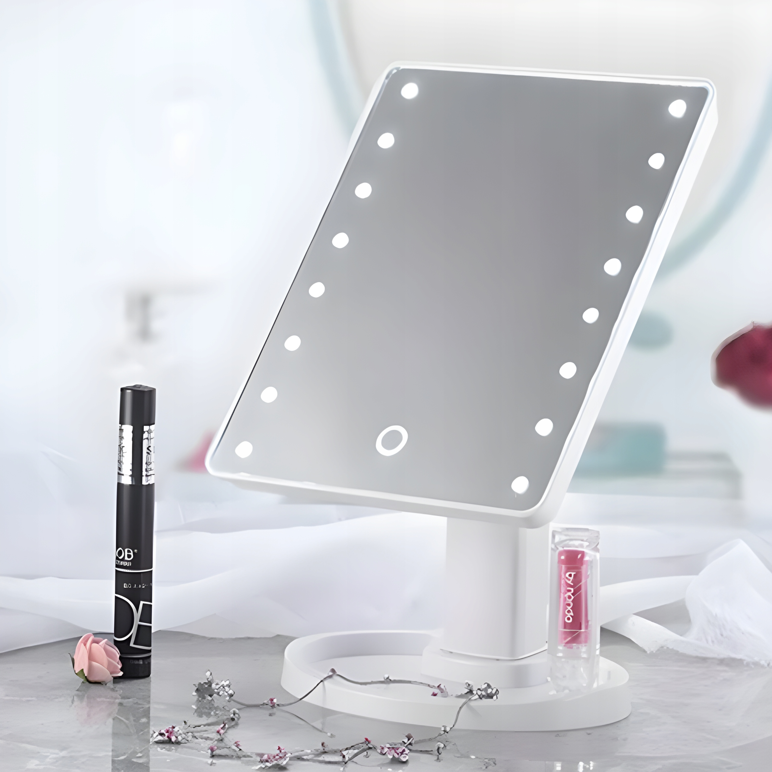 PODŚWIETLANE LUSTERKO DO MAKIJAŻU LUSTRO LED Z REGULACJĄ JASNOŚCI ŚWIATŁA Kolor dominujący biały