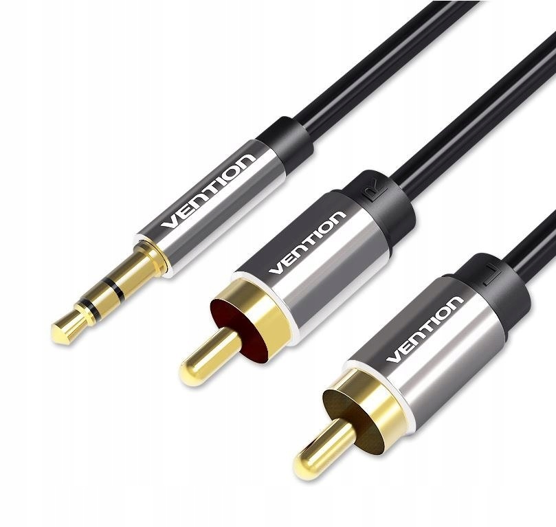 Kabel audio 3,5 mm męski na 2RCA męski 1 m czarny